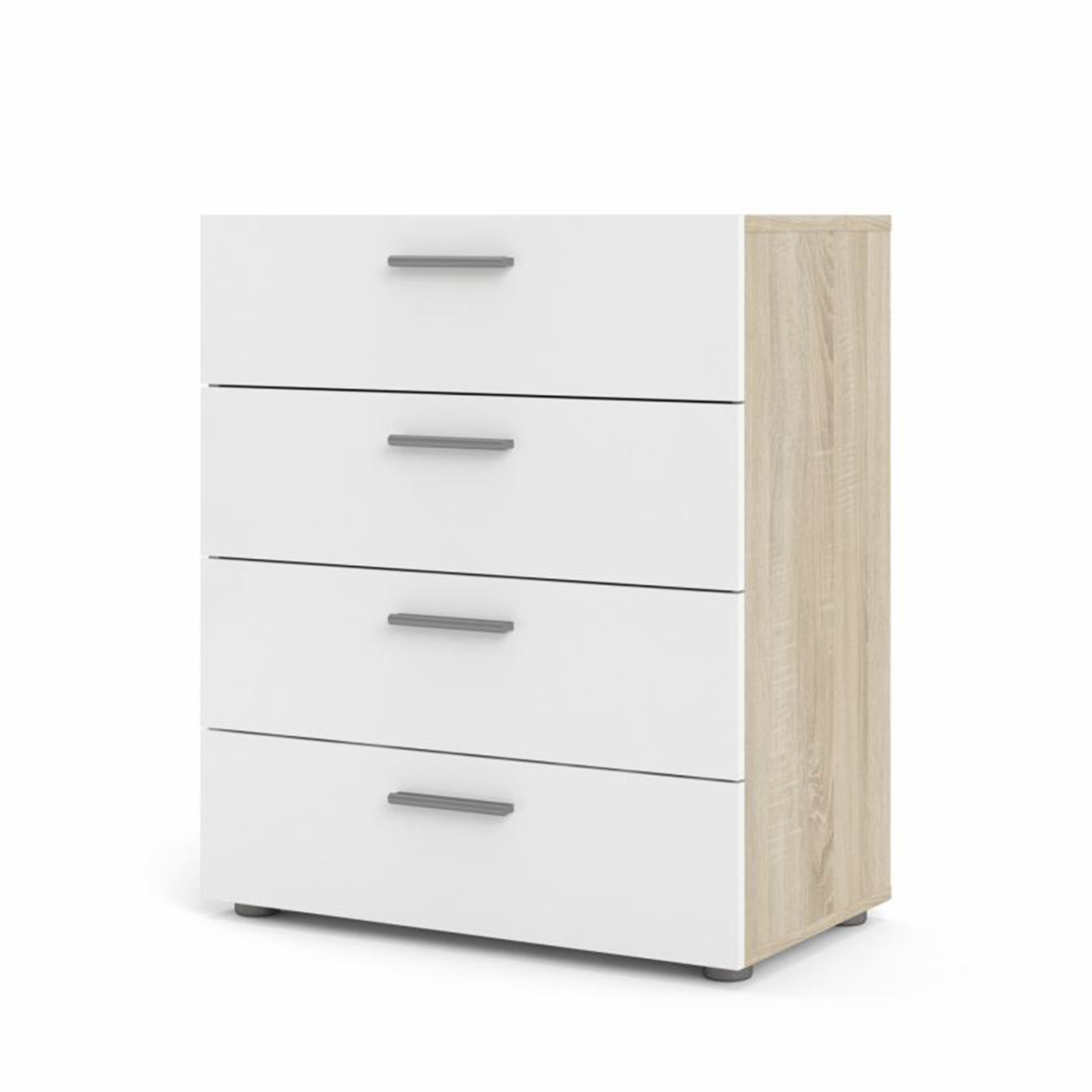 Cassettiera moderna "Pepe" in legno bianco e rovere 4 cassetti cm 70x40 82h