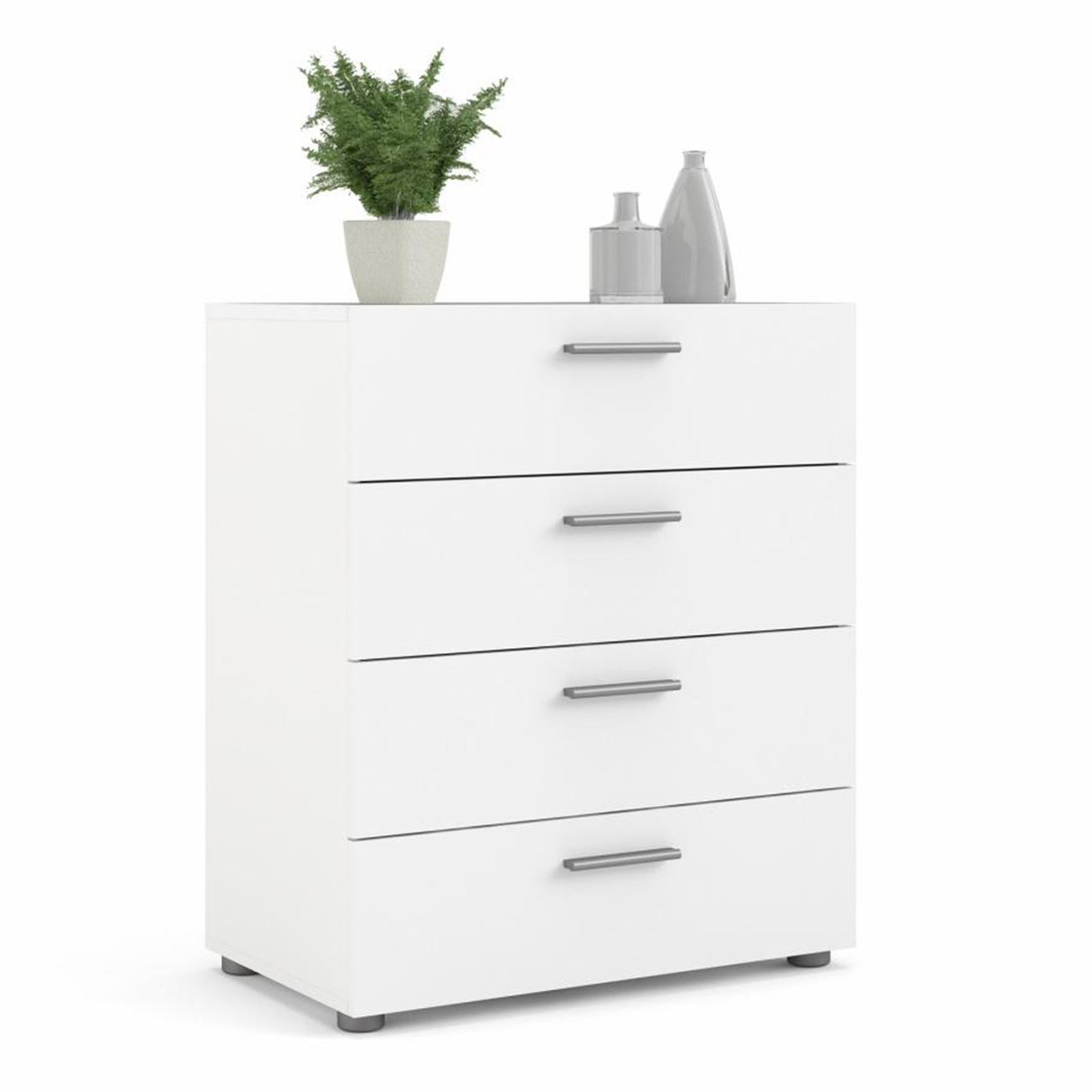 Cassettiera moderna "Pepe" in legno bianco e rovere 4 cassetti cm 70x40 82h