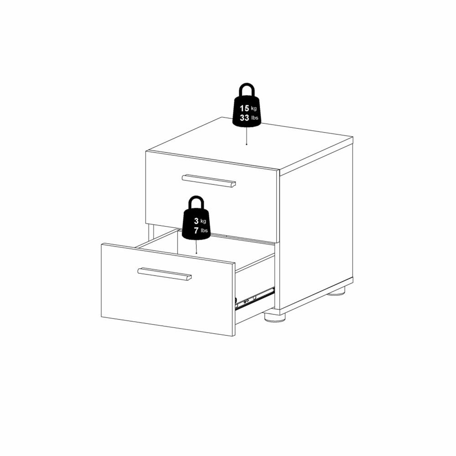 Comodino moderno in legno "Pepe" mobile da letto con 2 cassetti cm 40x40 42h