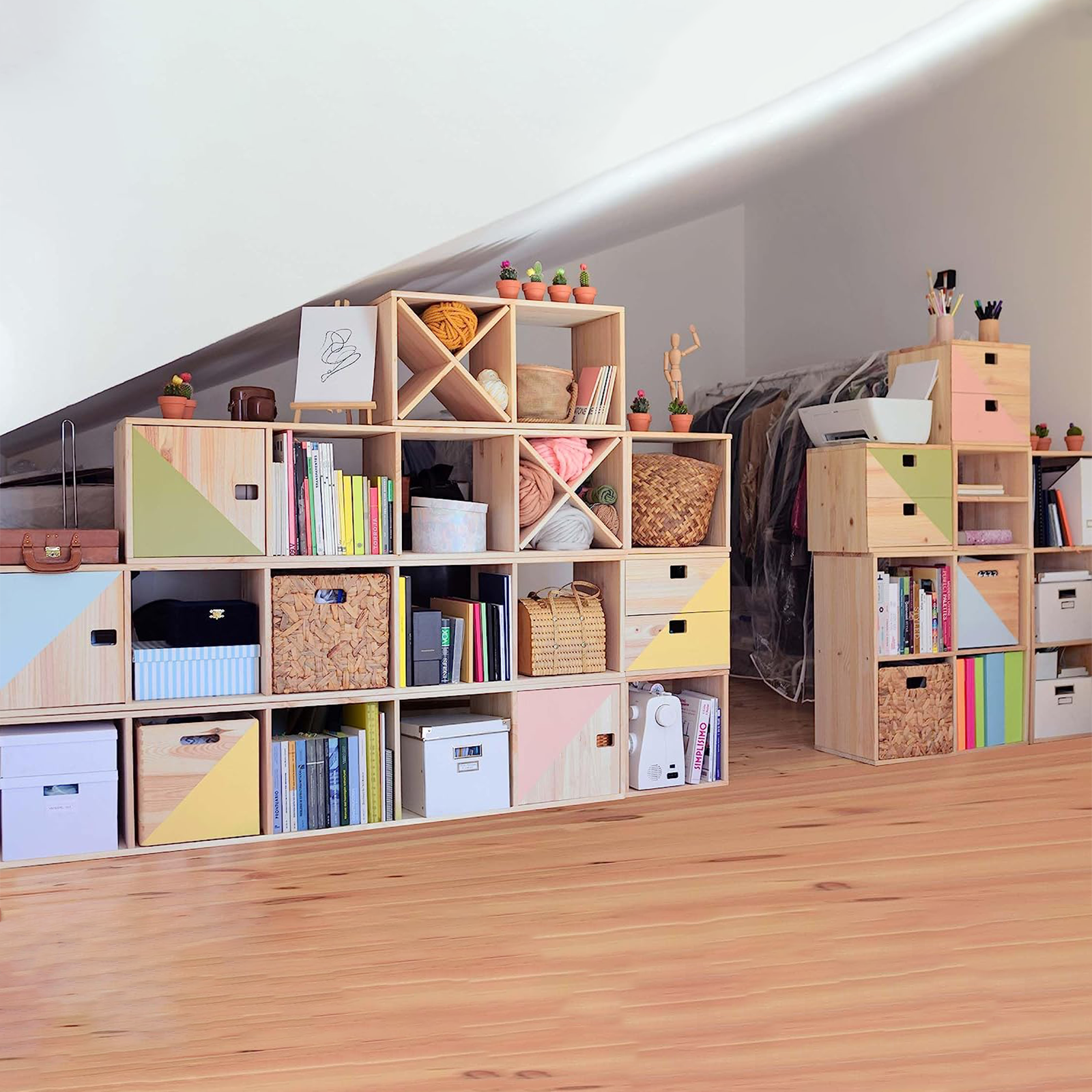 Libreria componibile in legno "Cubo" scaffale modulare da muro con vani a giorno