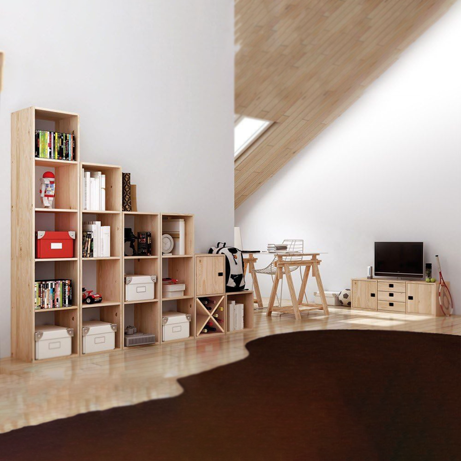 Libreria componibile in legno "Cubo" scaffale modulare da muro con vani a giorno