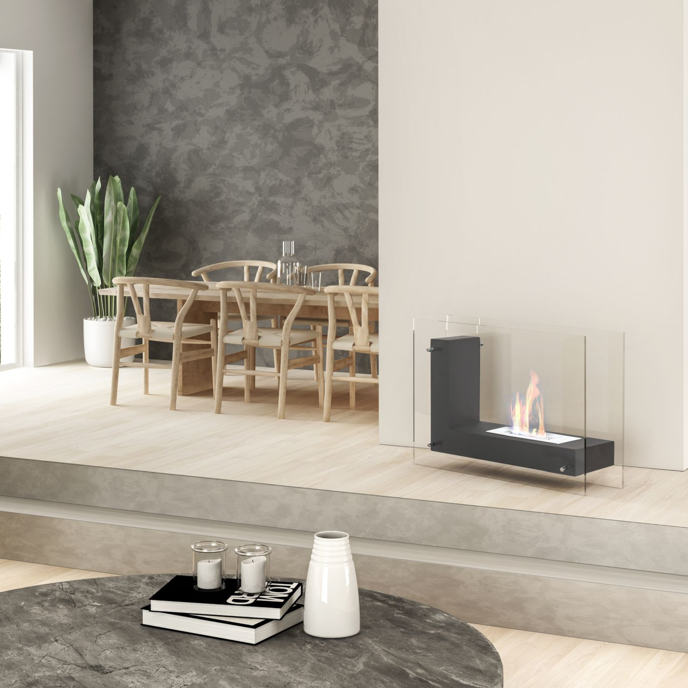 Caminetto bioetanolo "Sparen" da terra in vetro temperato cm 80x31 60h