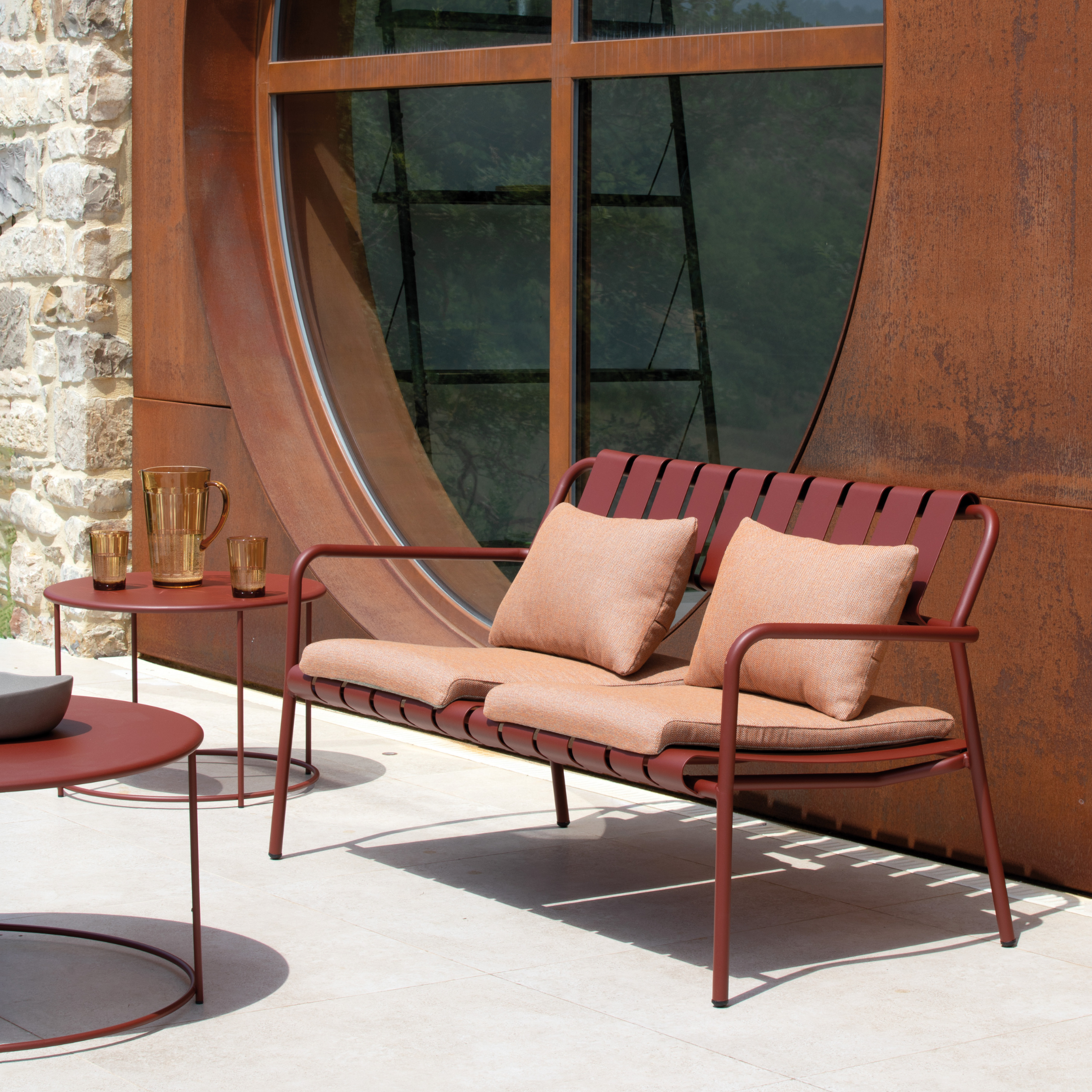Panchina lounge in alluminio "Verdea" divanetto da giardino cm 146x70 76h
