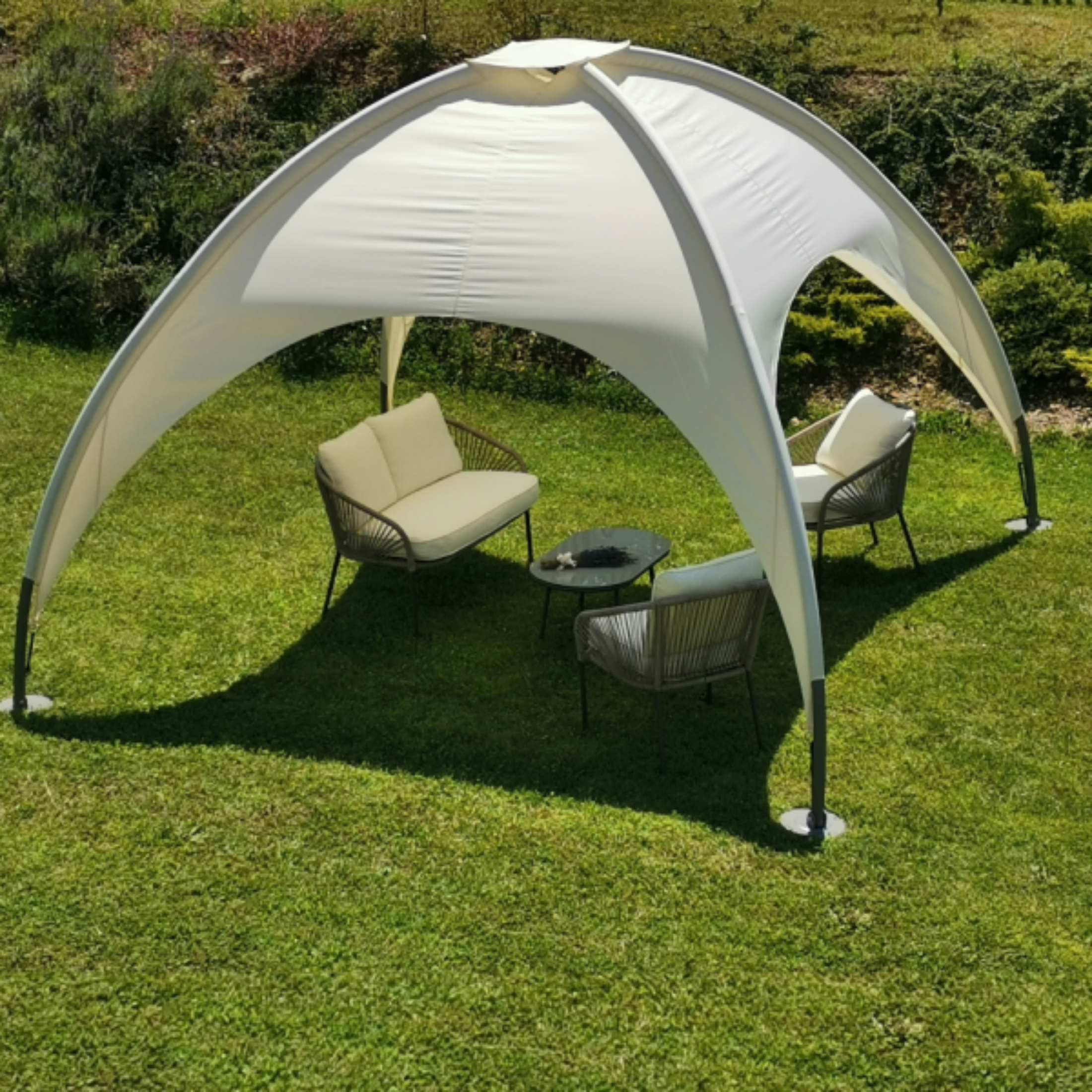 Gazebo de jardin "Igloo" en acier et bâche écru 350x350 cm 275h