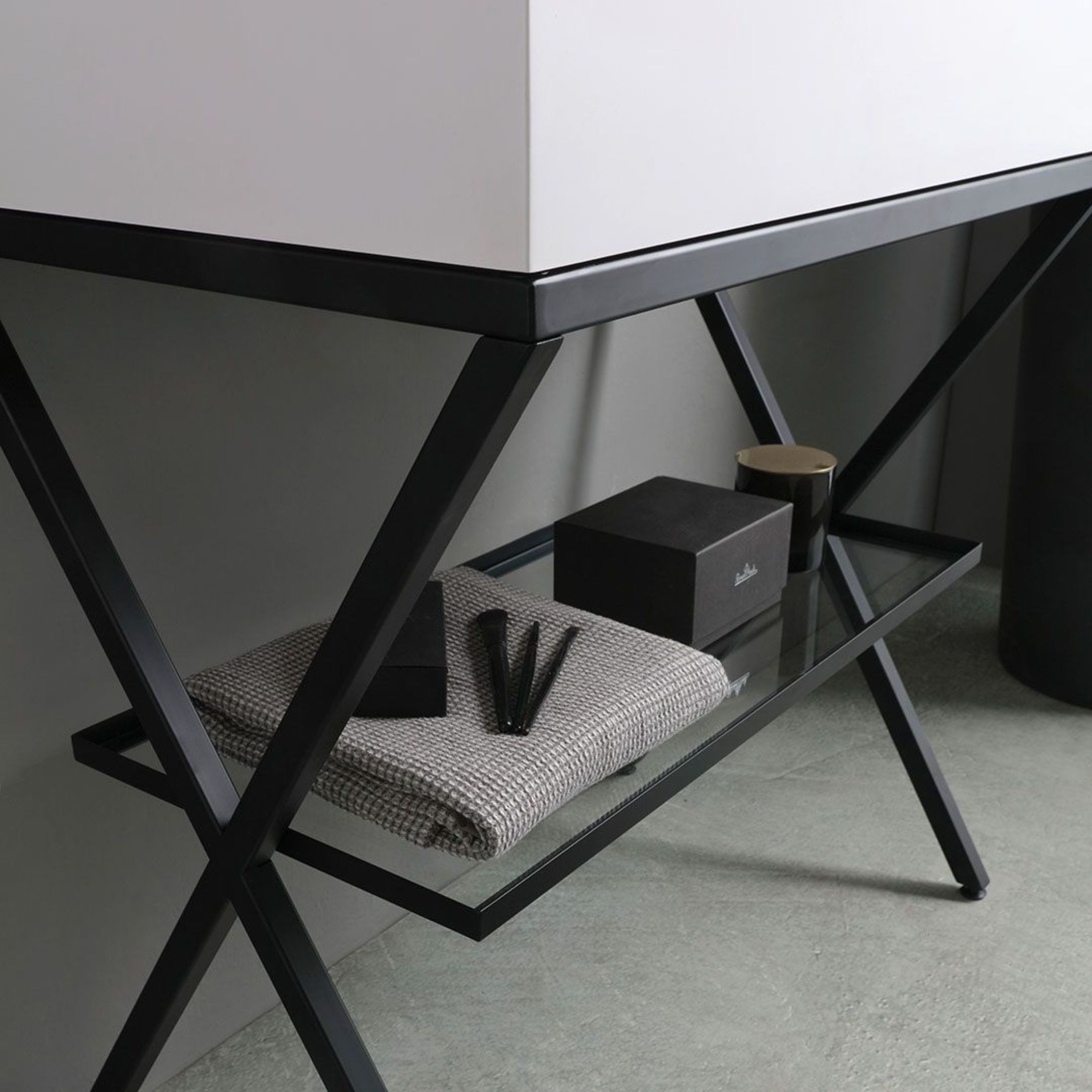 Mobile bagno a terra "Cartagena white" con specchio LED e mensola in vetro 80 cm