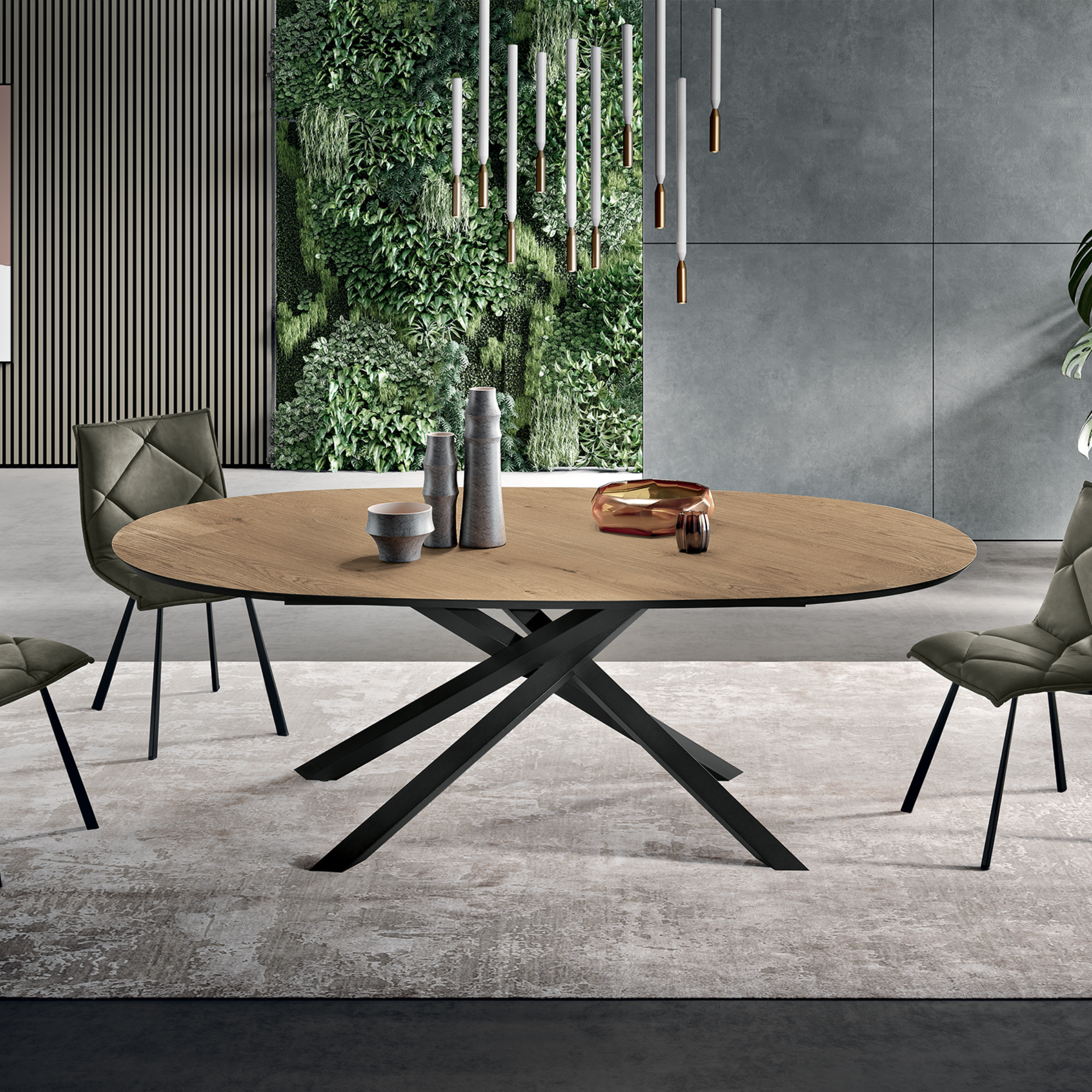 Tavolo fisso moderno da pranzo "Canyon" con base in metallo e piano in rovere cm 210x109 75h