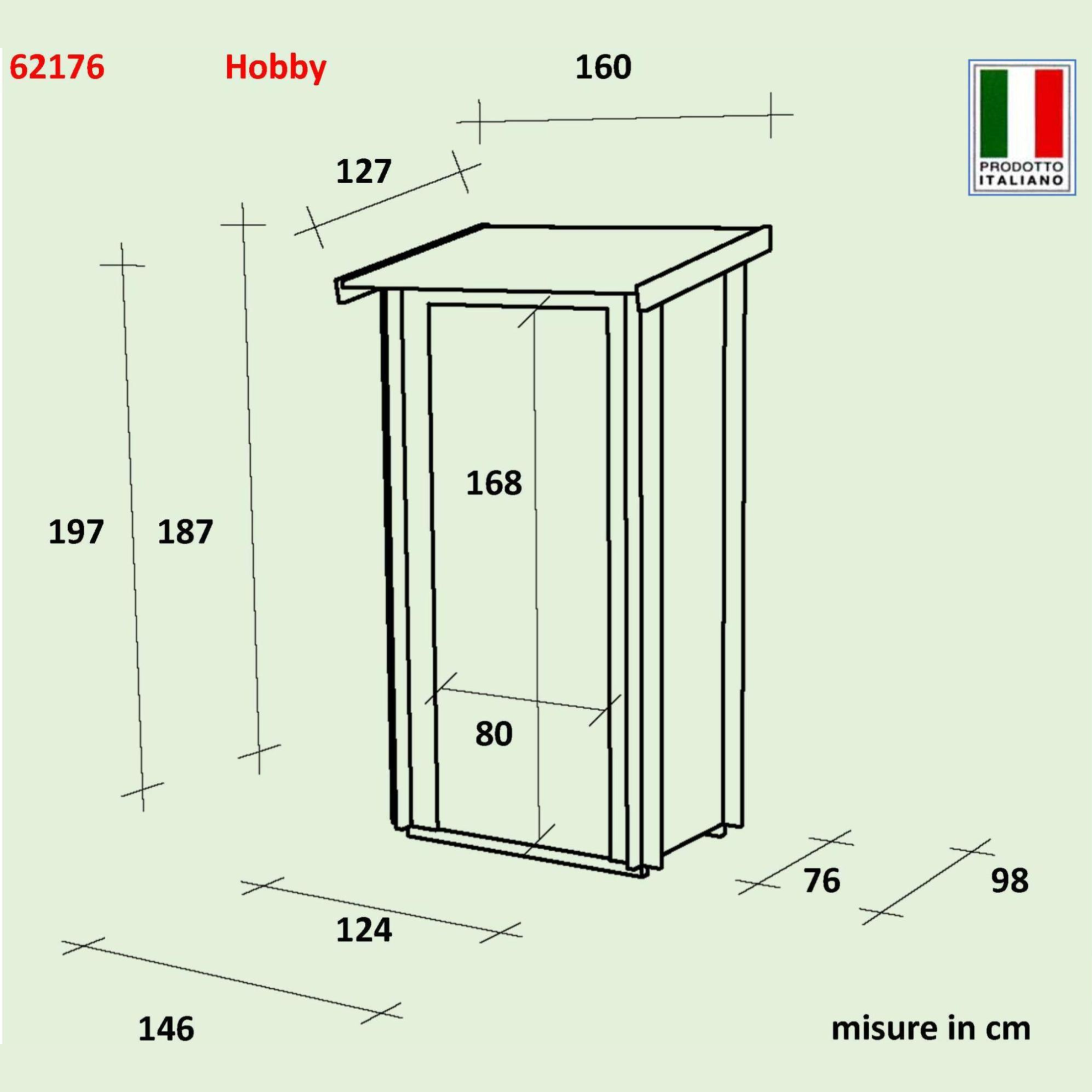 Casetta in legno da giardino "Hobby" monofalda cm 146x98 197h porta singola finestrata
