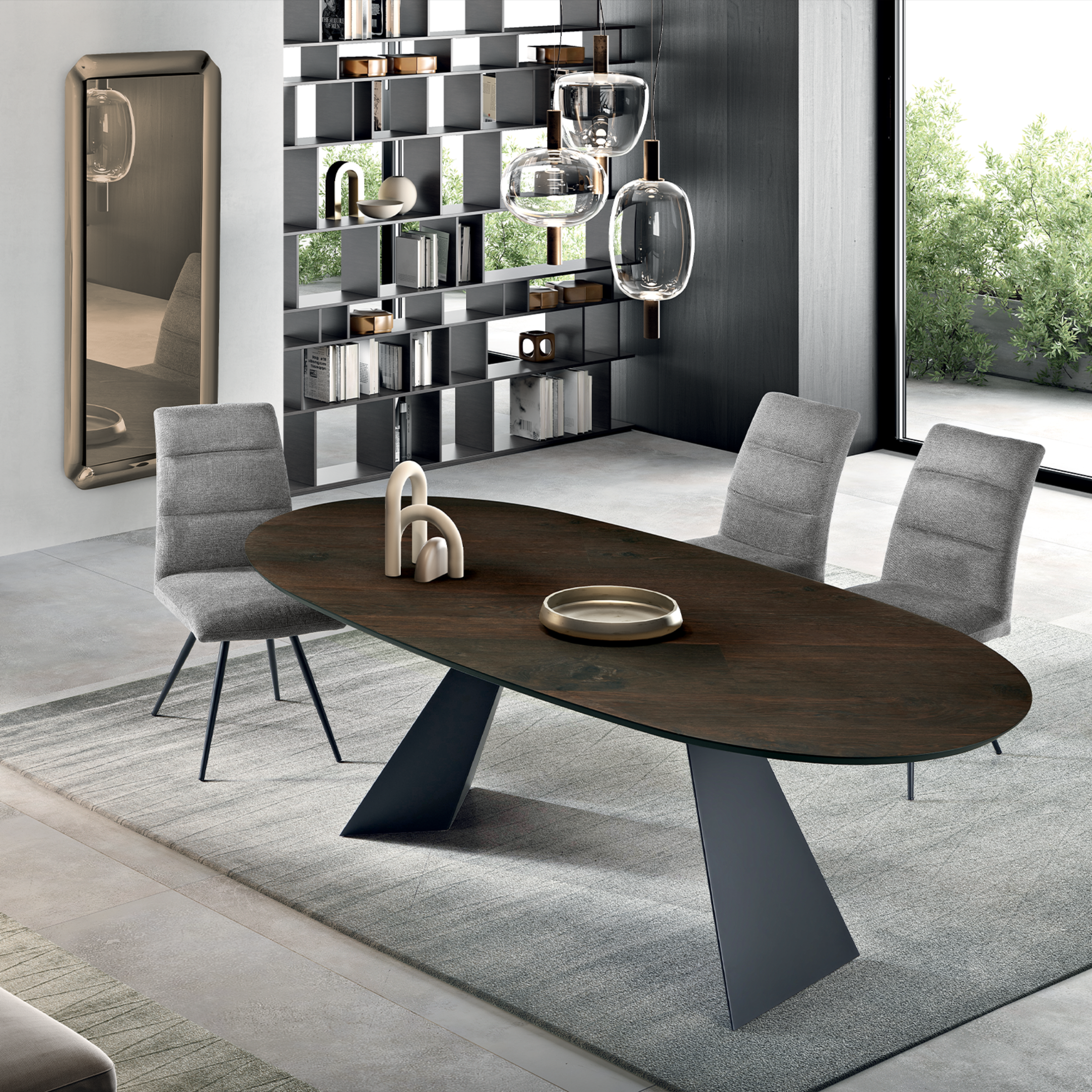 Tavolo fisso moderno da pranzo "Nargy" con base in metallo e piano in rovere cm 210x109 75h