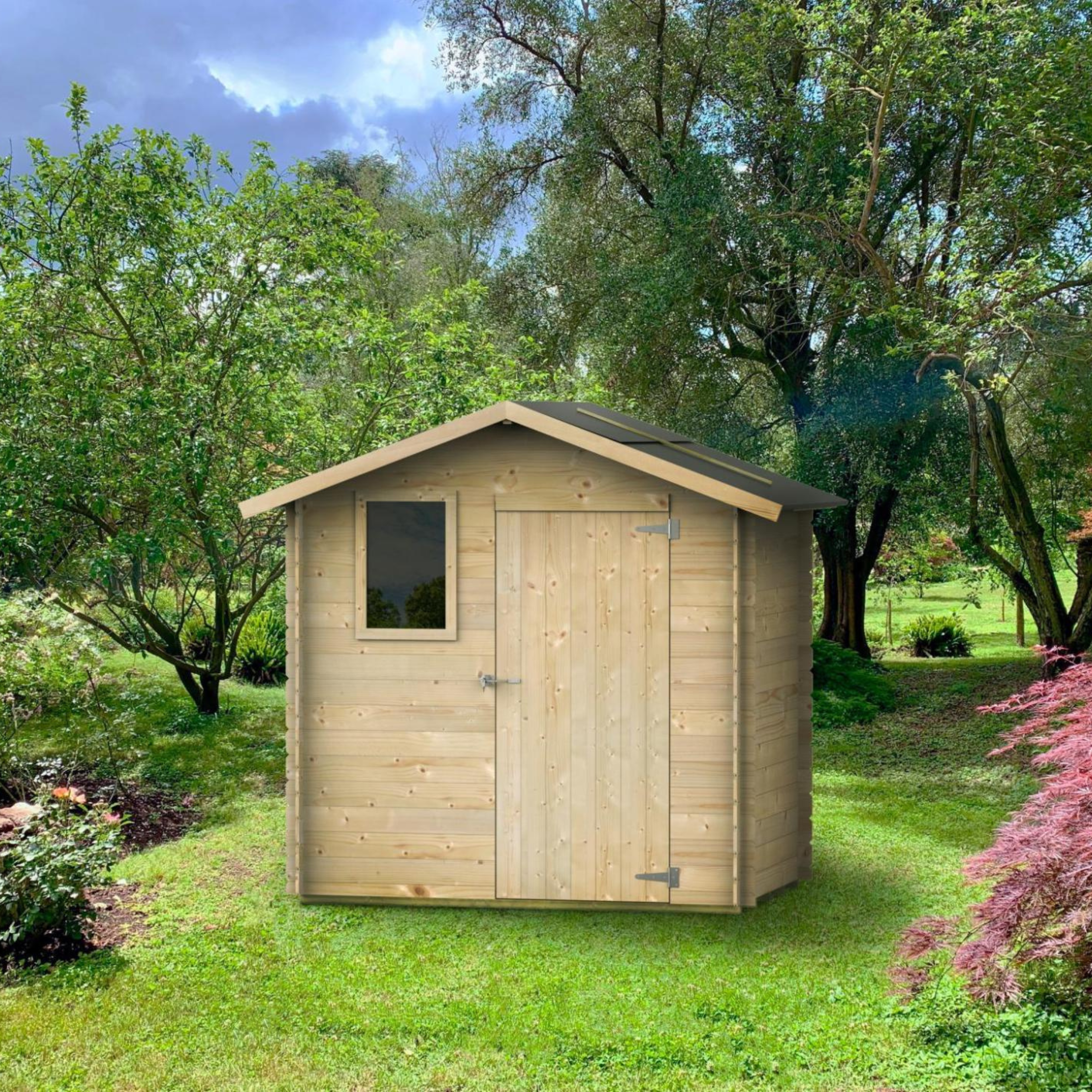 Abri de jardin en bois "Livia" simple porte aveugle avec fenêtre 198x130 cm 205h