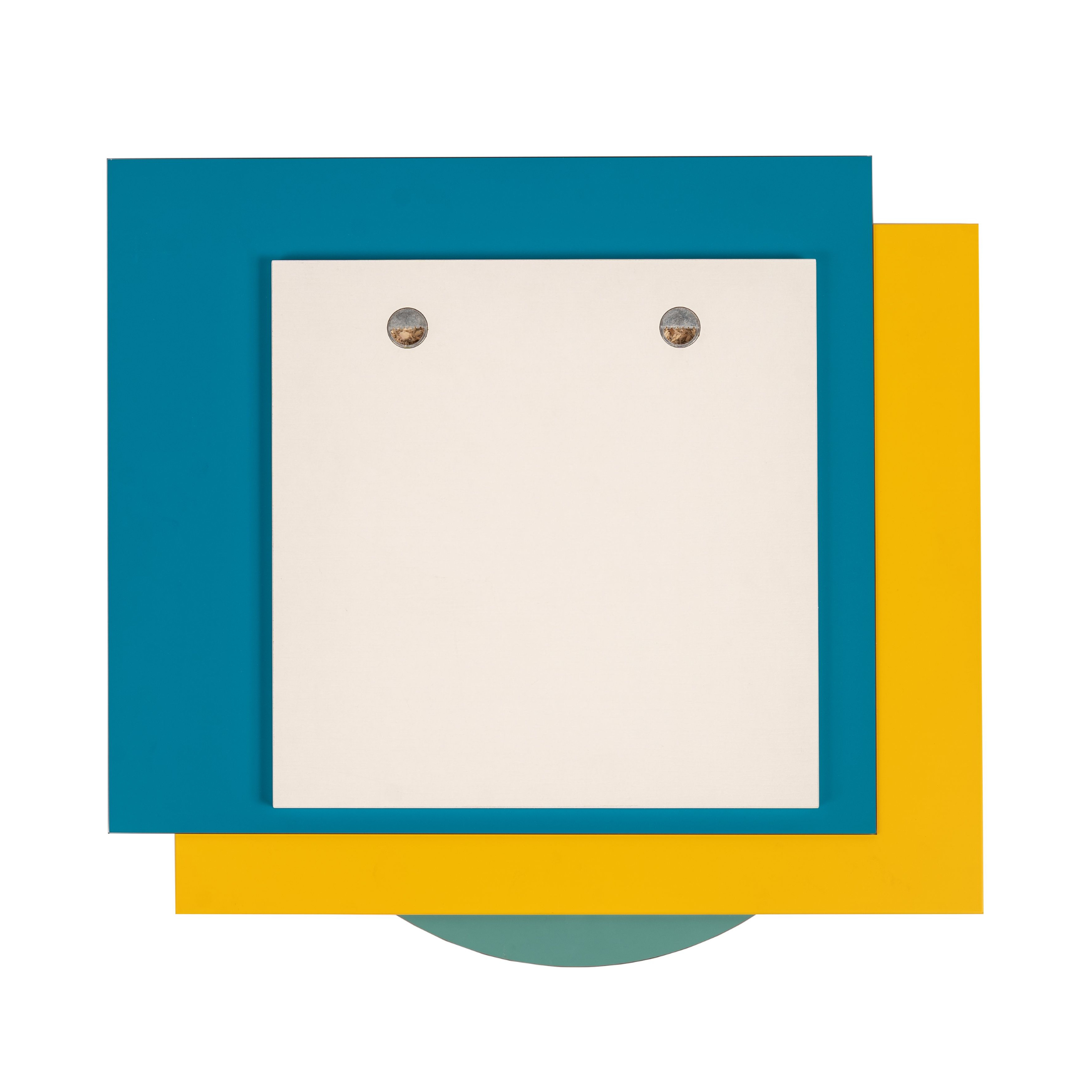 Specchio da parete rotondo "Chanty" pannelli in vetro satinato turchese e senape cm 70x2 57h