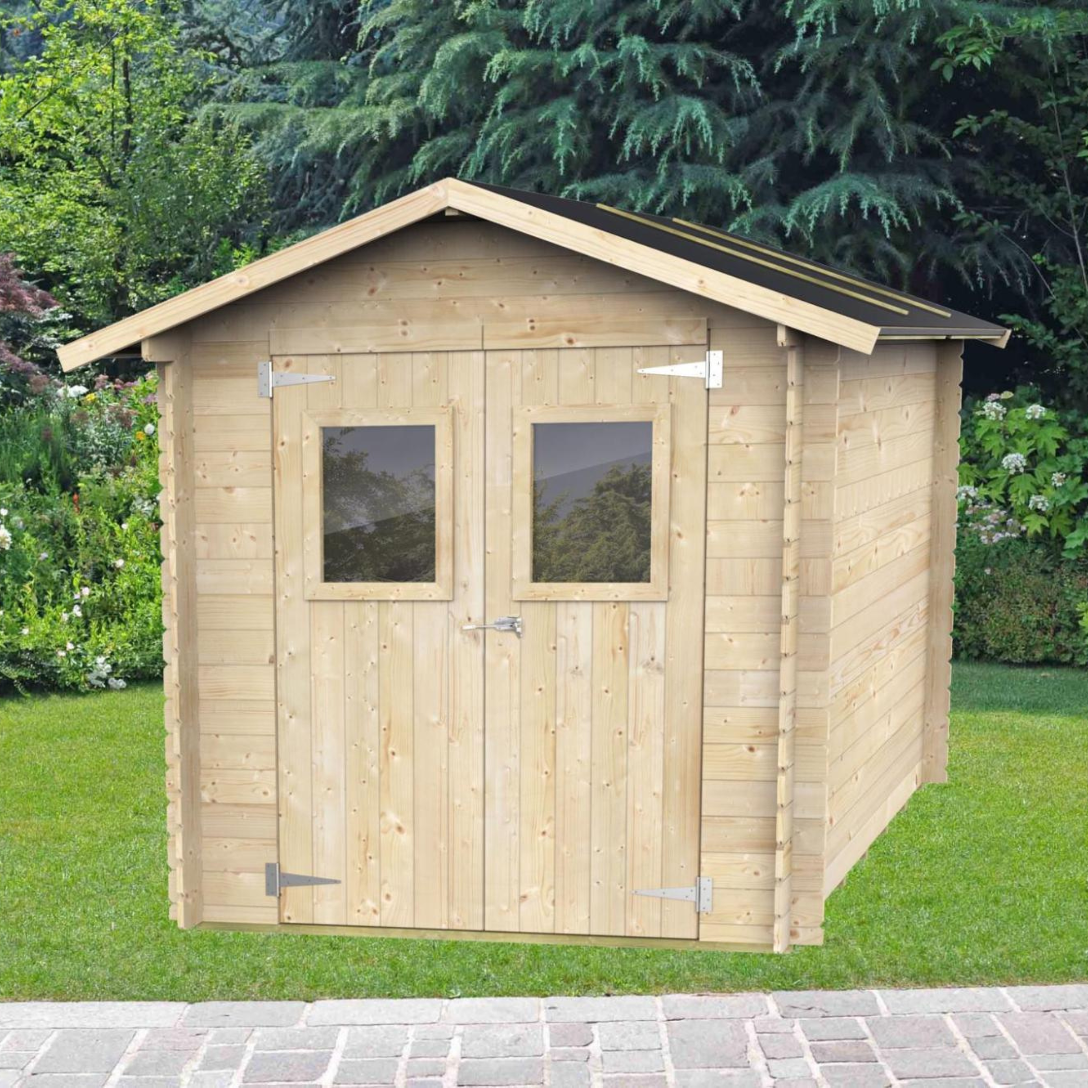 Casetta in legno da giardino "Roby" cm 198x198 215h porta doppia finestrata