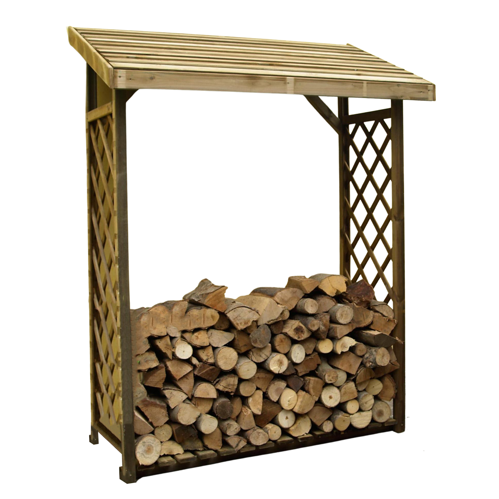 Porta legna in legno di conifera di massello con griglie laterali e tetto mt 1,33x0,67 1,75h
