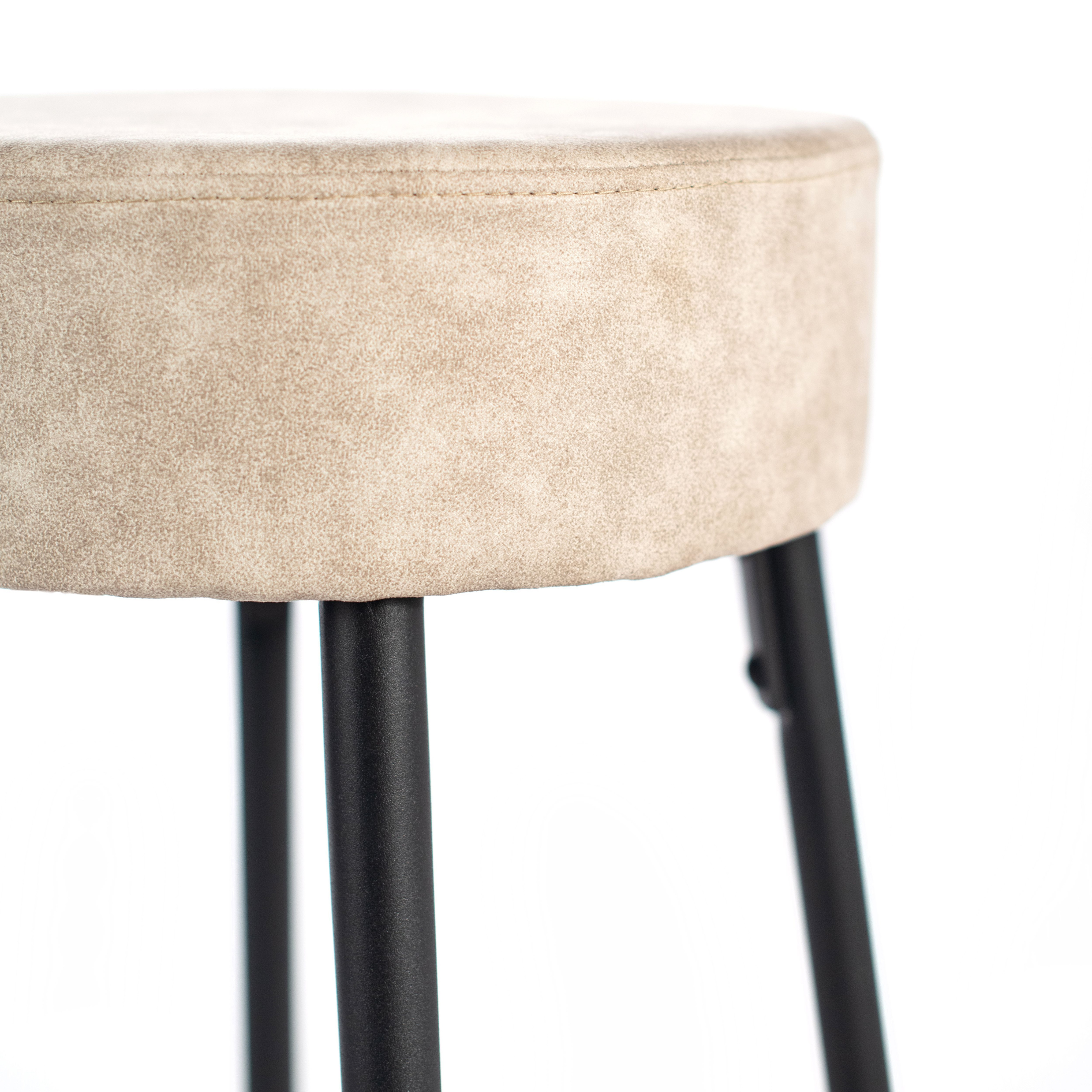 Set di sgabelli alti tondi "Ron" in tessuto imbottito beige con poggiapiedi cm 51x51 77,5h