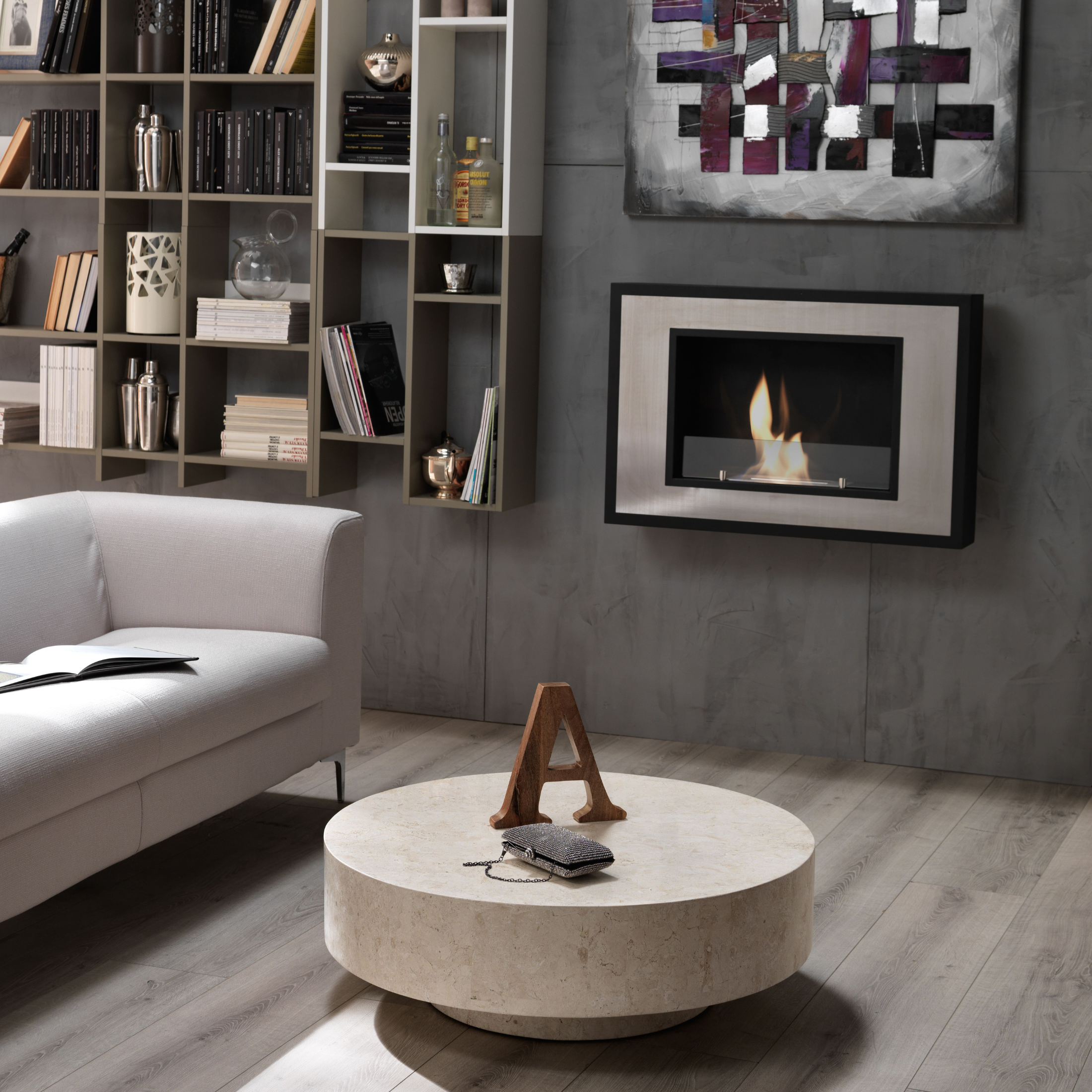 Table basse en pierre fossile "Round1" 85x85 cm 28h