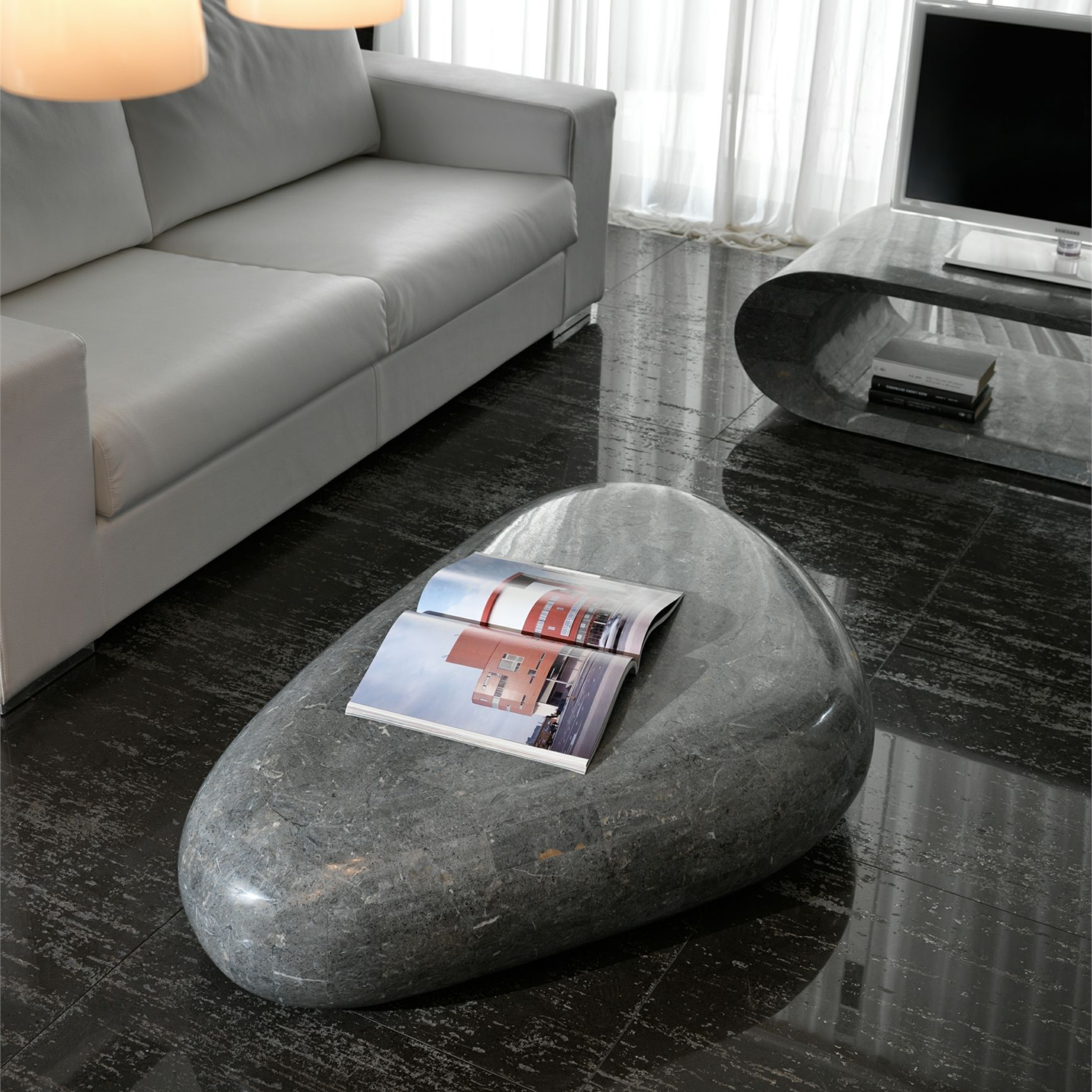 Table basse en pierre fossile table basse "Sasso"