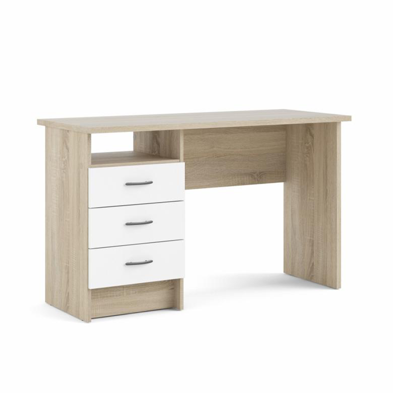 Bureau Function Plus avec commode 3 tiroirs en chêne et bois blanc 120x48 cm 73h