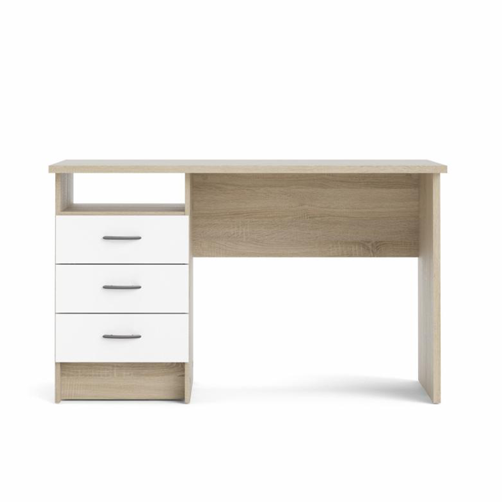 Bureau Function Plus avec commode 3 tiroirs en chêne et bois blanc 120x48 cm 73h