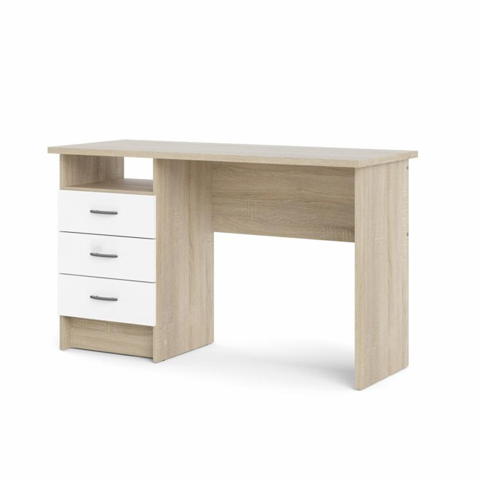 Bureau Function Plus avec commode 3 tiroirs en chêne et bois blanc 120x48 cm 73h