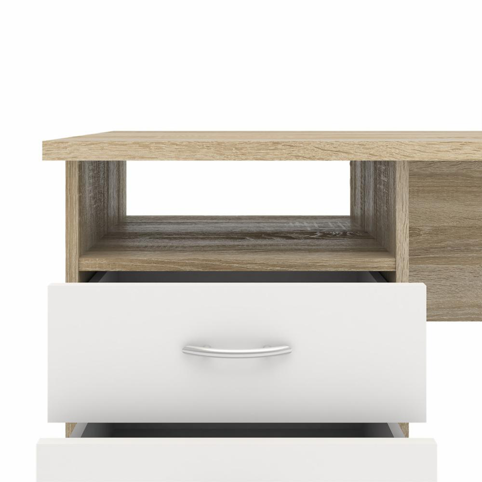 Bureau Function Plus avec commode 3 tiroirs en chêne et bois blanc 120x48 cm 73h