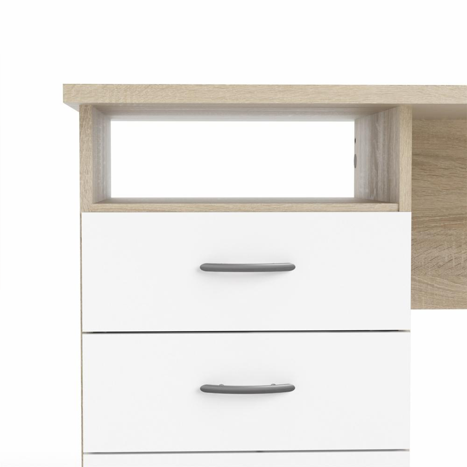 Bureau Function Plus avec commode 3 tiroirs en chêne et bois blanc 120x48 cm 73h