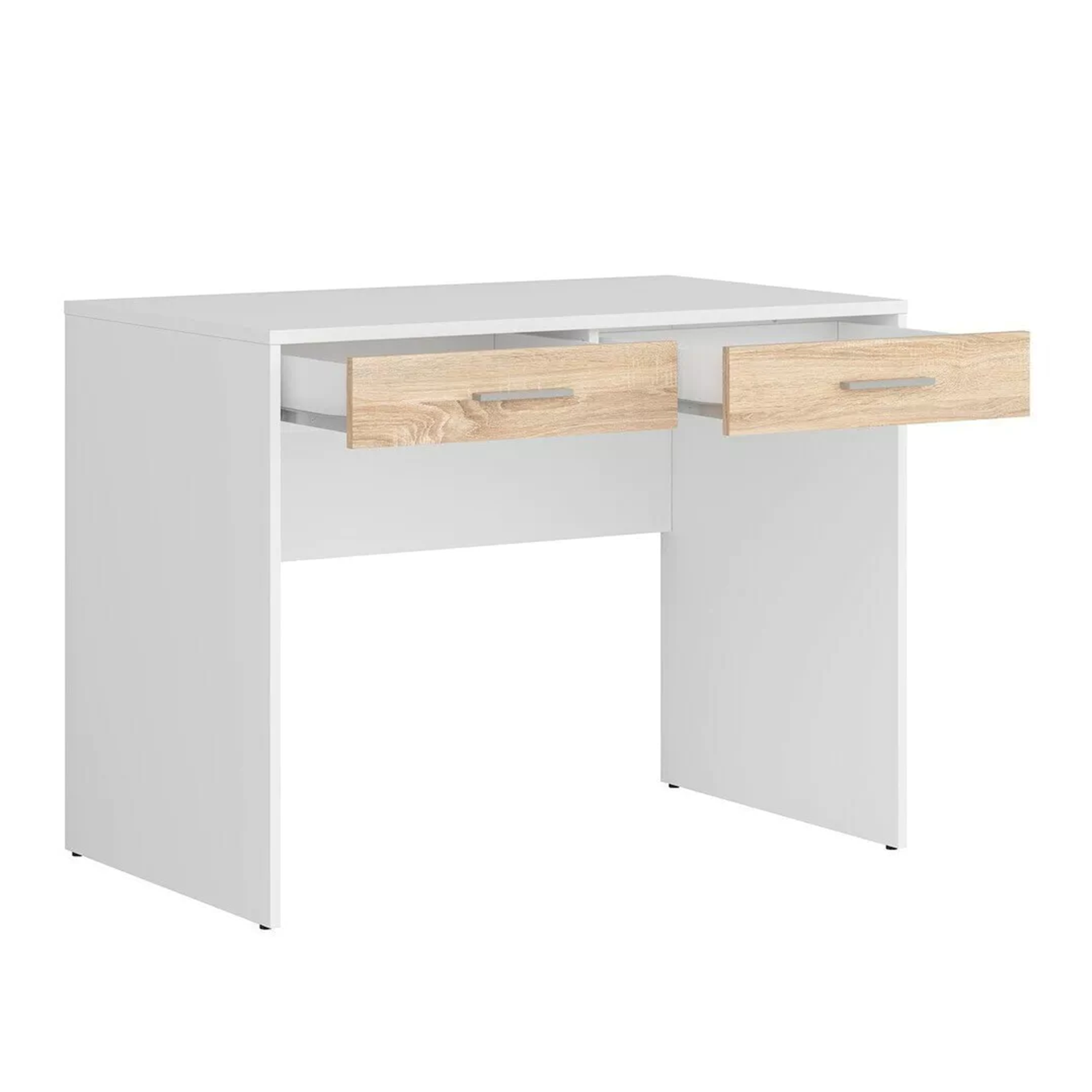Escritorio para oficina USB de madera blanca con 2 cajones de roble 100x60 cm 75h