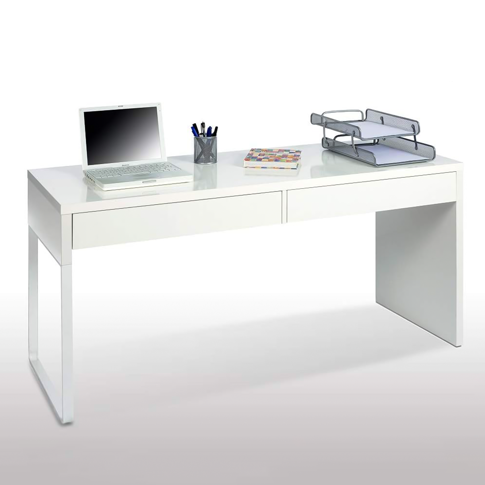 Scrivania porta computer "Touch" in legno bianco per ufficio con 2 cassetti cm 138x50 75h