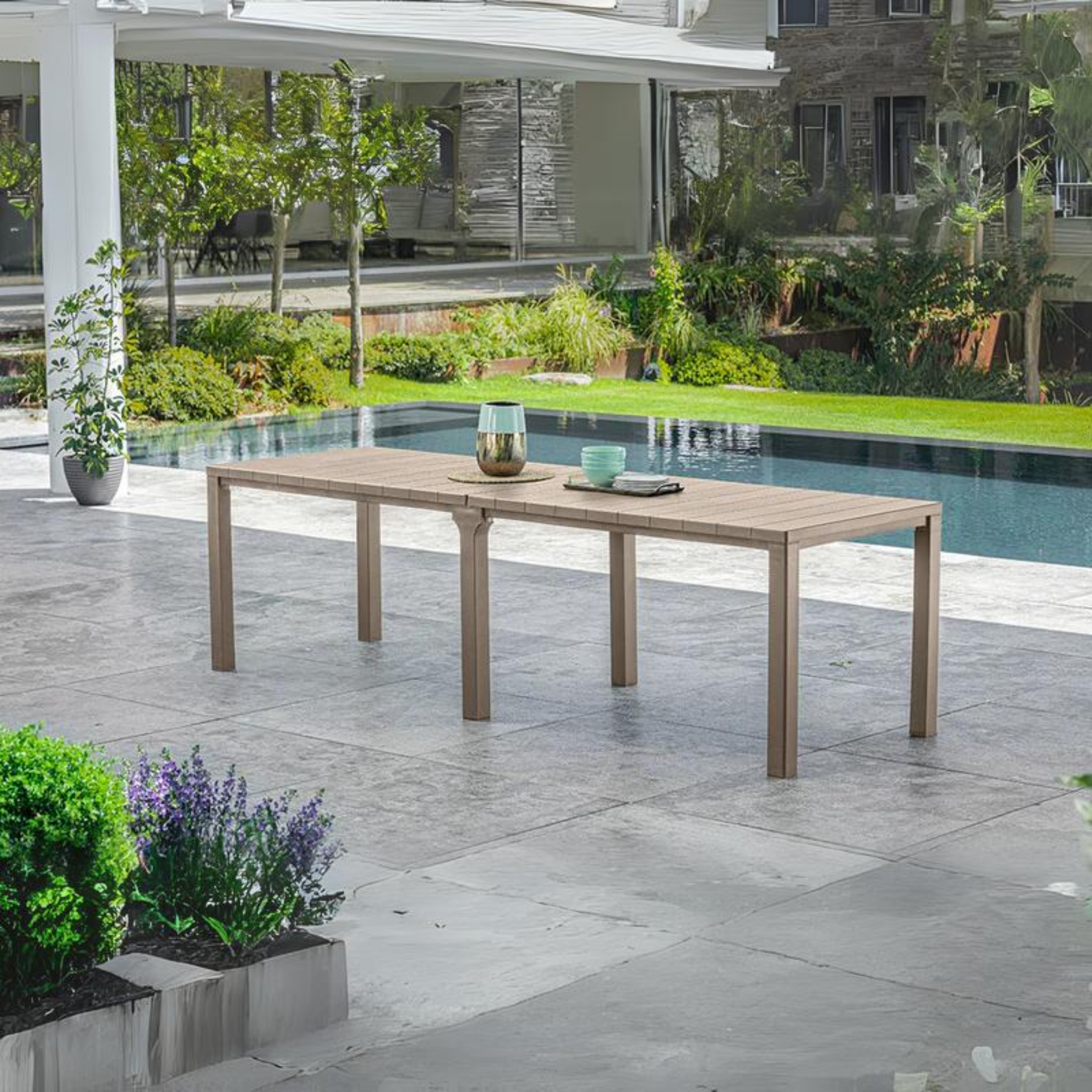 Tavolo da esterno "Julie" dogato in resina quadrato e rettangolare per giardino cm 295x90 74,5h