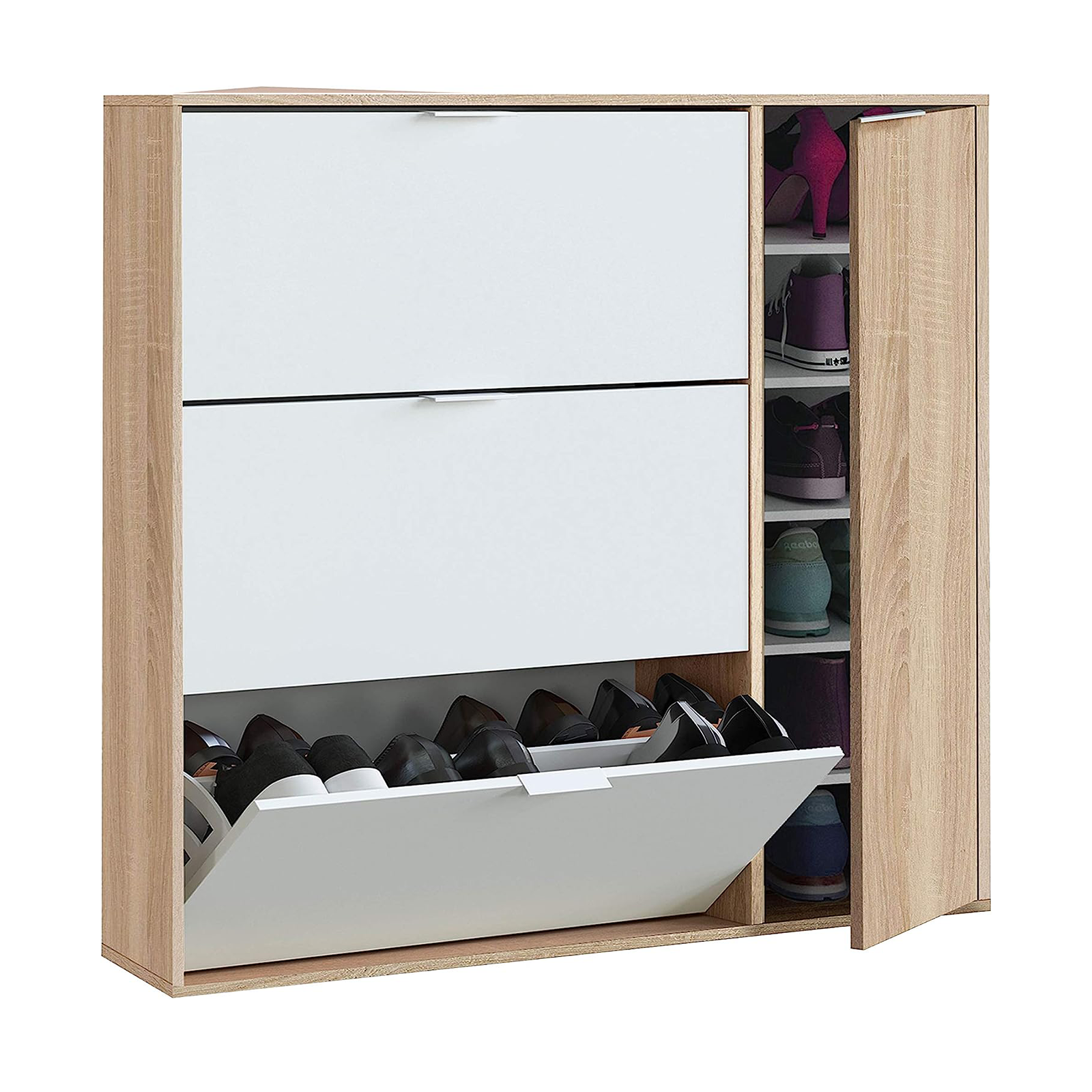 Mobile scarpiera modulare "Class" in legno con 1 anta e 3 ribalte cm 106x22 115h