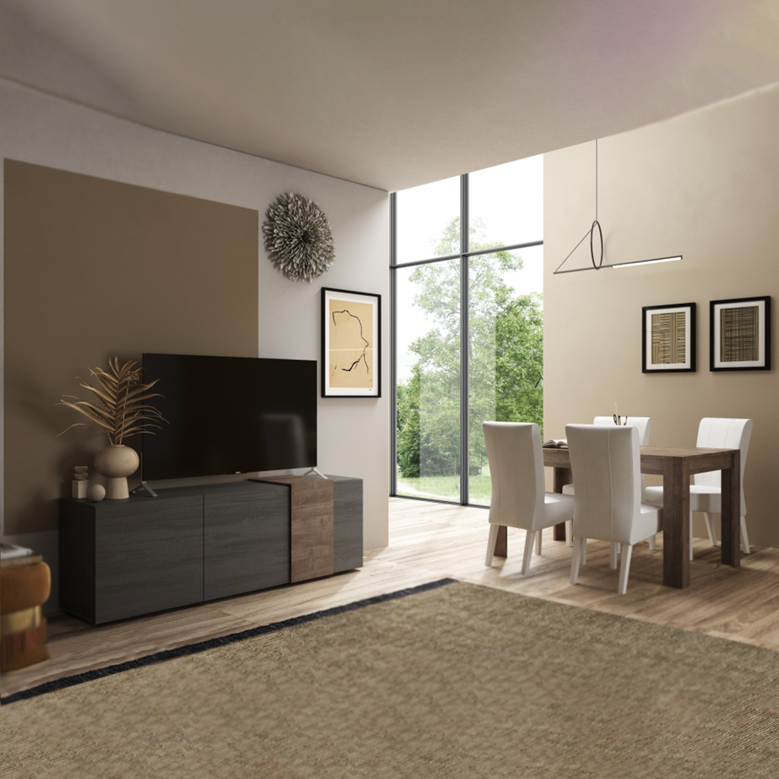 Mobile porta tv in legno di rovere "Venus" da soggiorno a 3 ante cm 181x44 59h