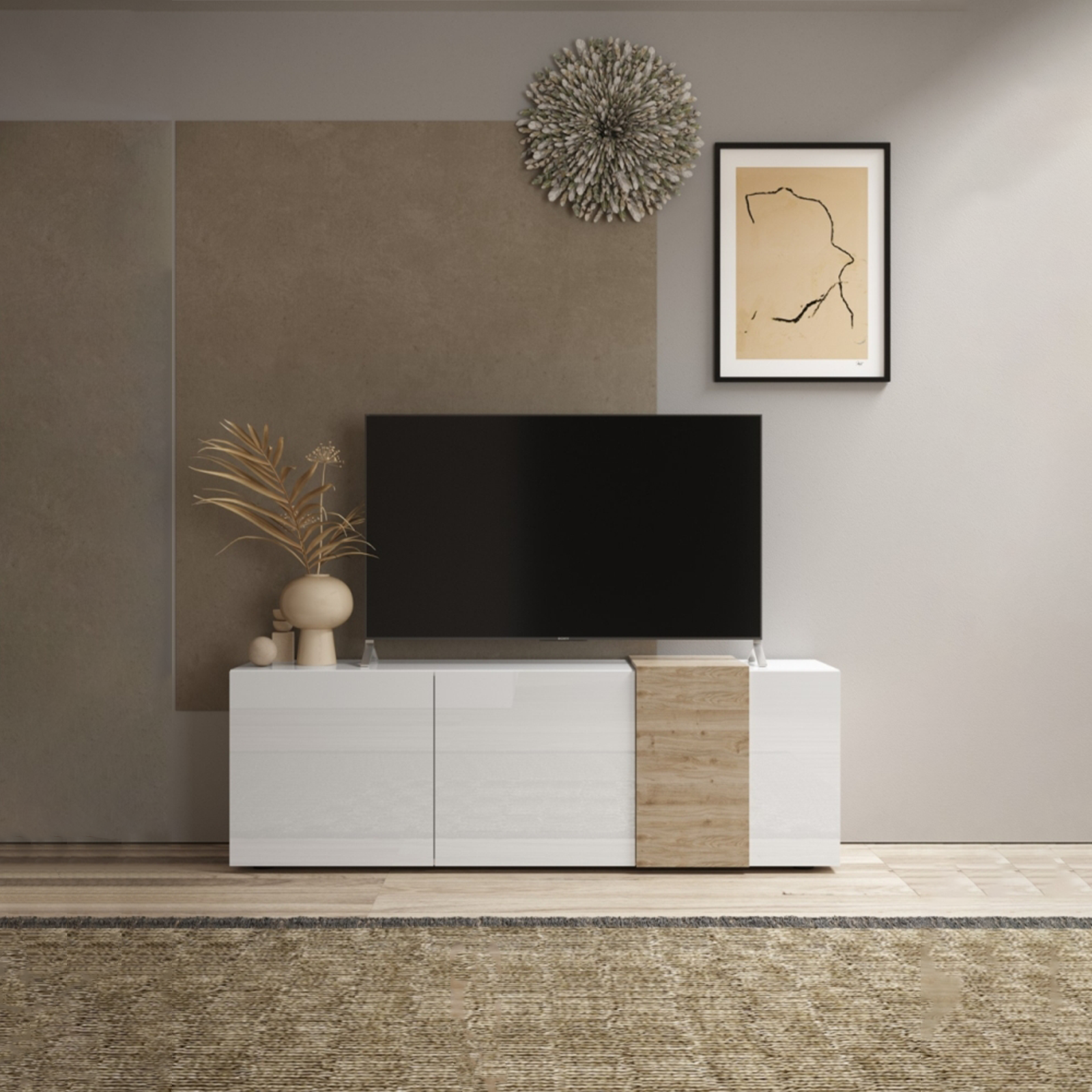 Mobile porta tv in legno di rovere "Venus" da soggiorno a 3 ante cm 181x44 59h