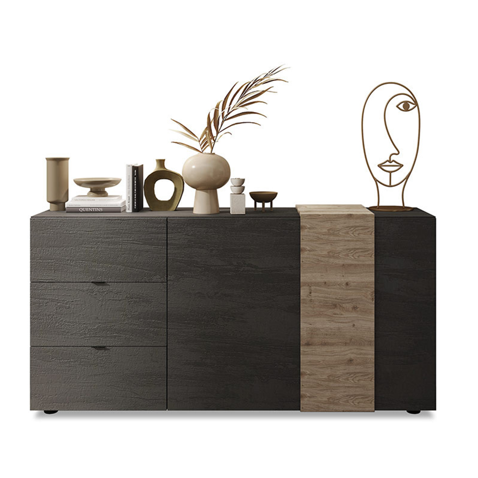 Aparador de entrada Venus de madera mueble salón con 2 puertas y 3 cajones 181x44 cm 86h