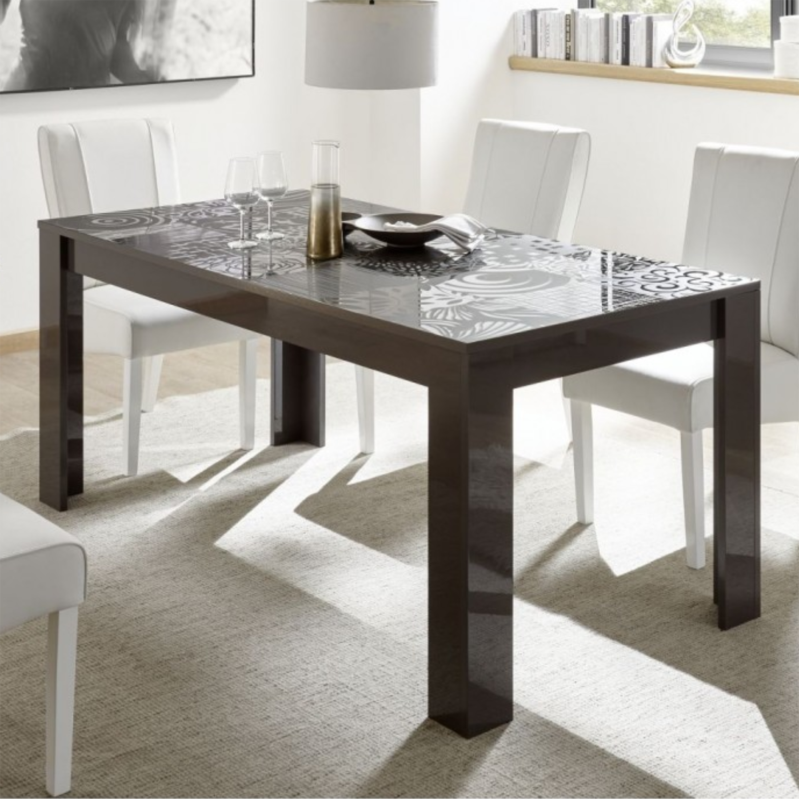 Tavolo da pranzo allungabile "Miro" in legno serigrafato cm 137/185x90 79h