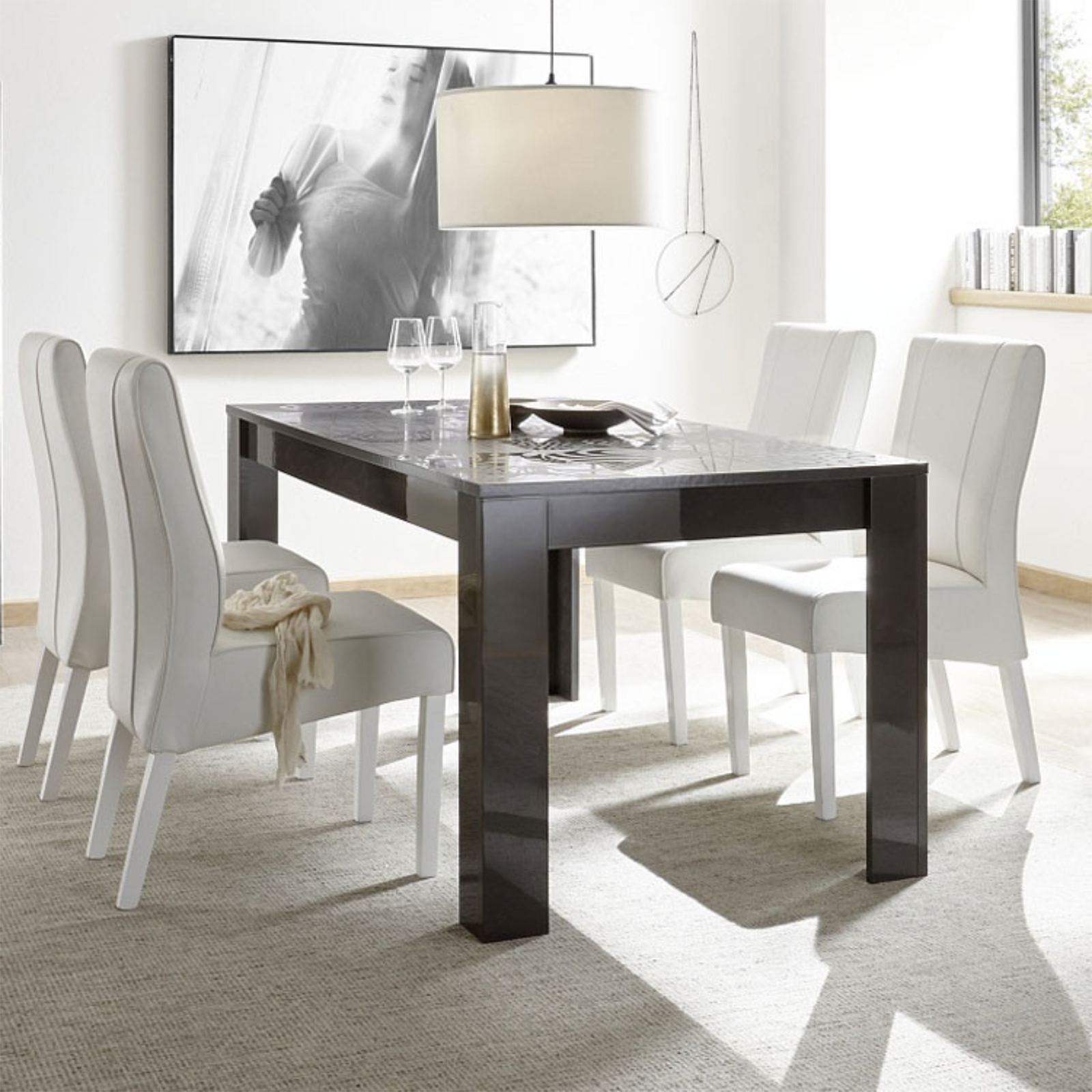 Tavolo da pranzo allungabile "Miro" in legno serigrafato cm 137/185x90 79h