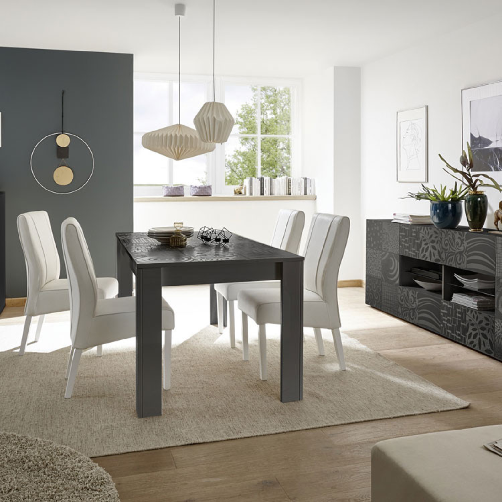 Tavolo da pranzo allungabile "Miro" in legno serigrafato cm 137/185x90 79h