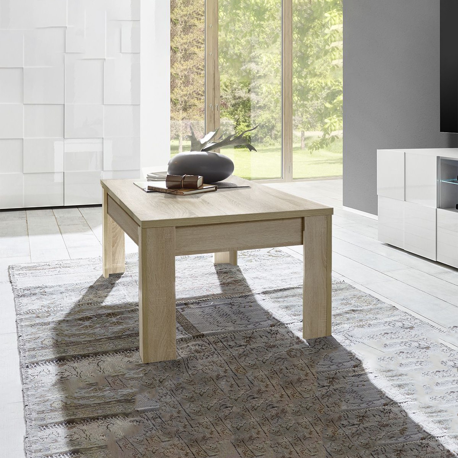 Tavolino basso da soggiorno "Dama" in legno di rovere cm 122x65 45h