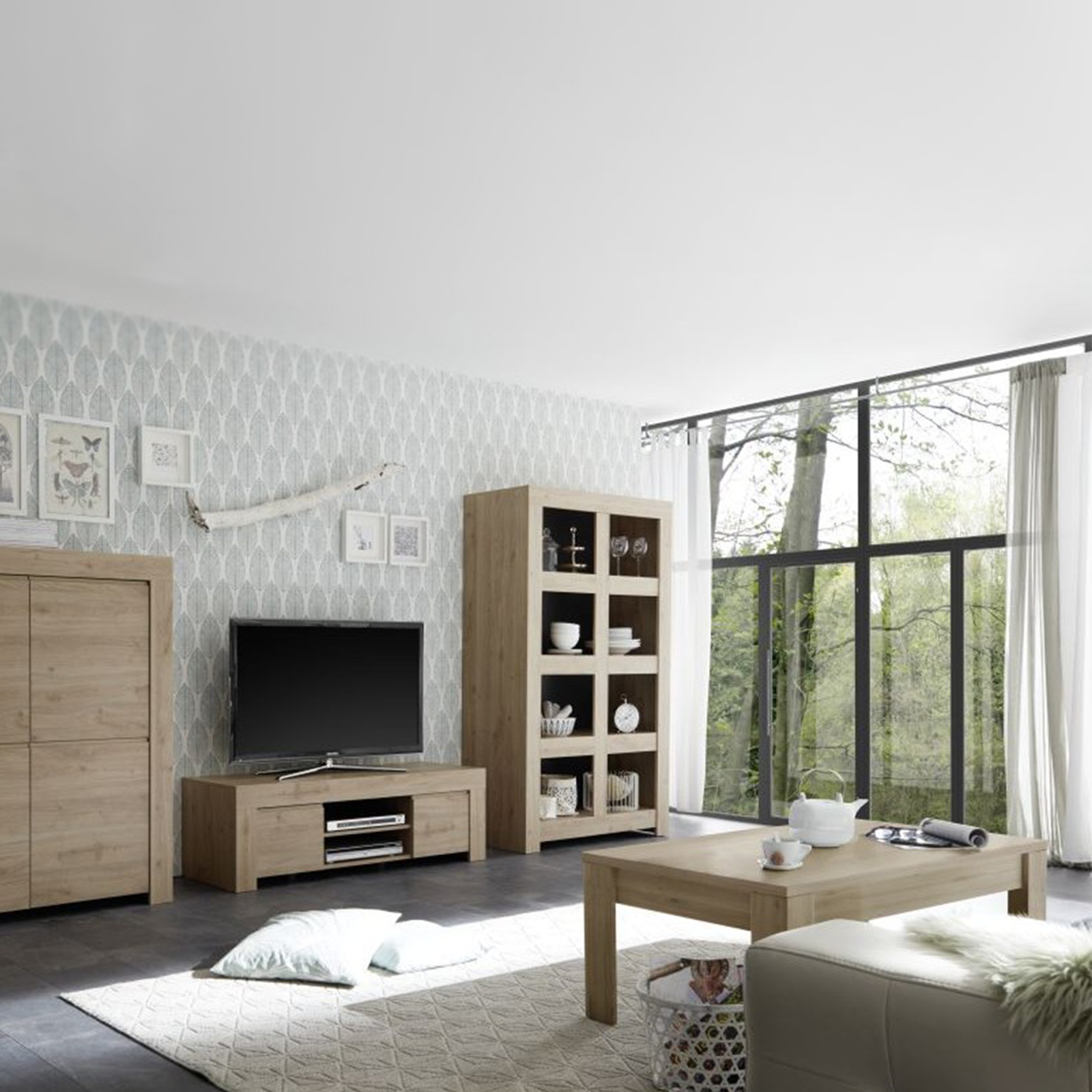 Tavolino basso da soggiorno "Dama" in legno di rovere cm 122x65 45h