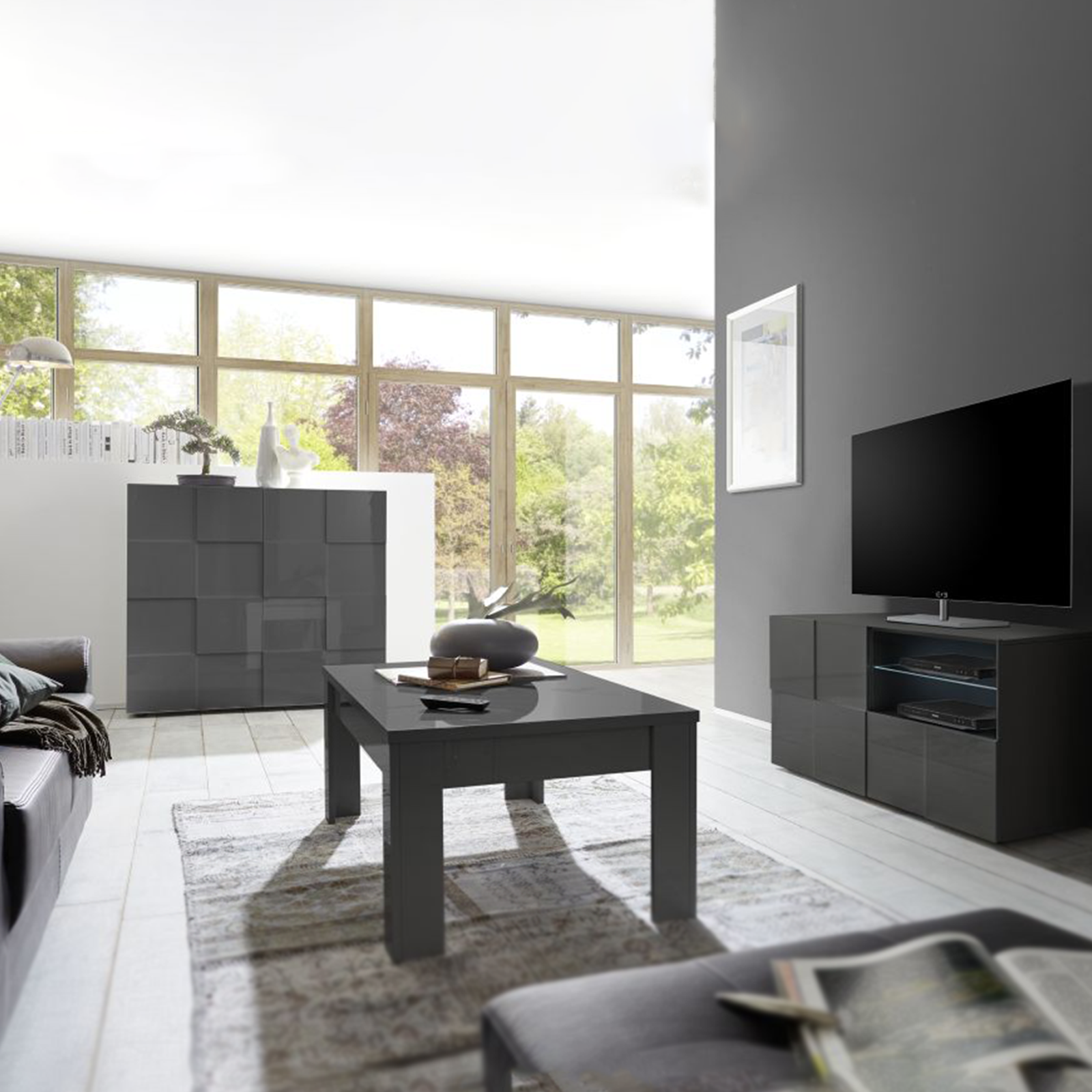 Tavolino basso da soggiorno "Dama" in legno di rovere cm 122x65 45h