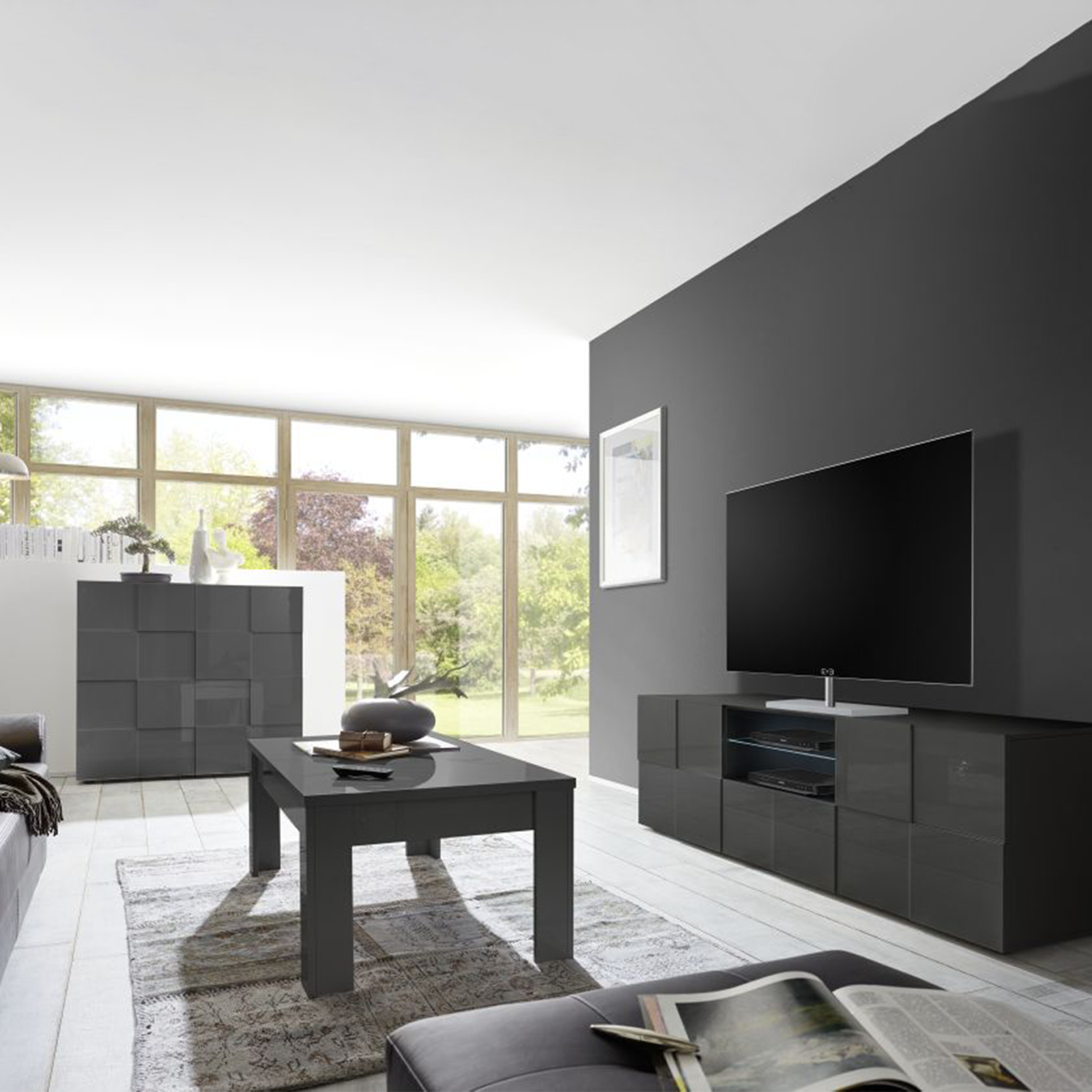 Tavolino basso da soggiorno "Dama" in legno di rovere cm 122x65 45h