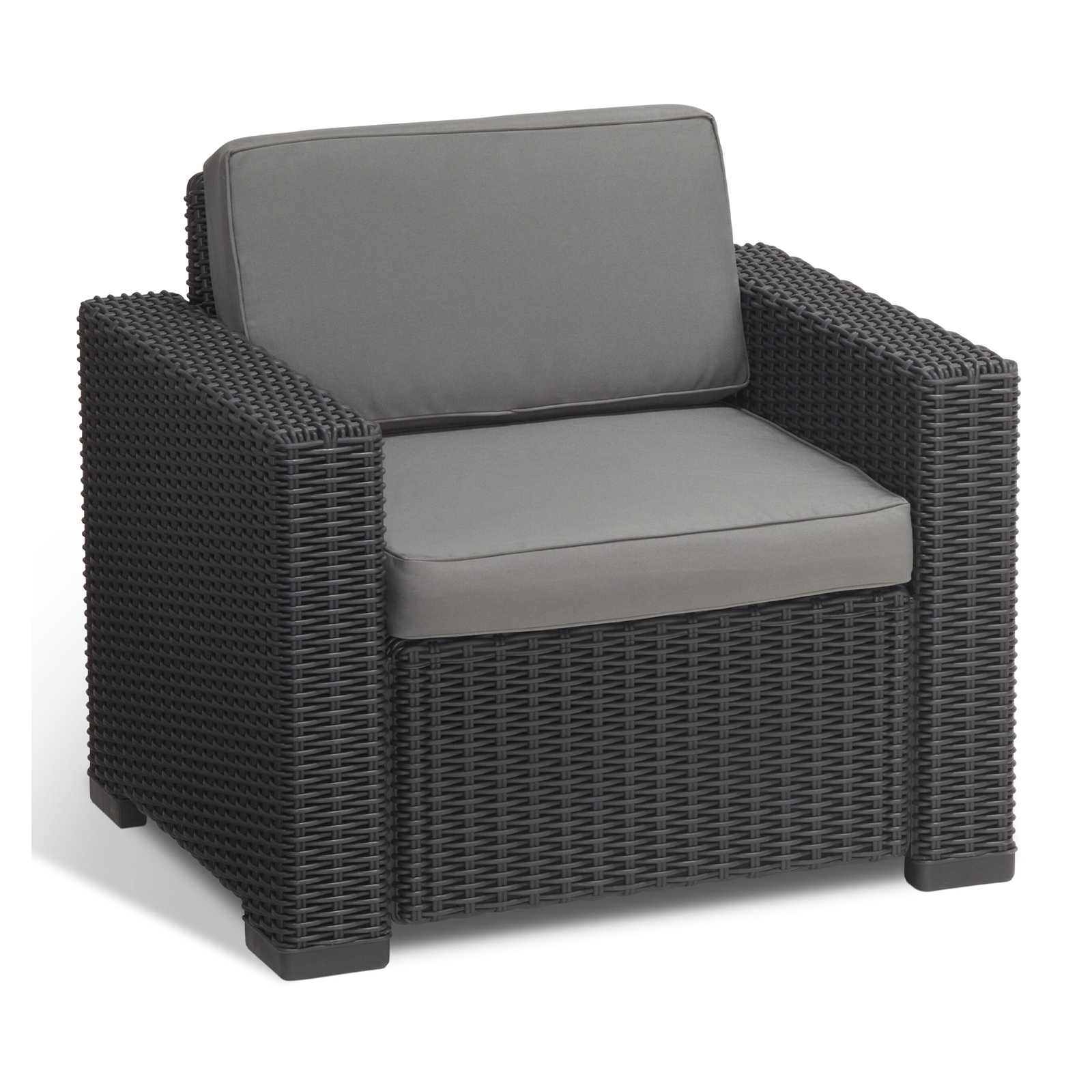 Lot de 2 fauteuils de jardin "California" en résine effet rotin avec coussins 83x68 cm 72h