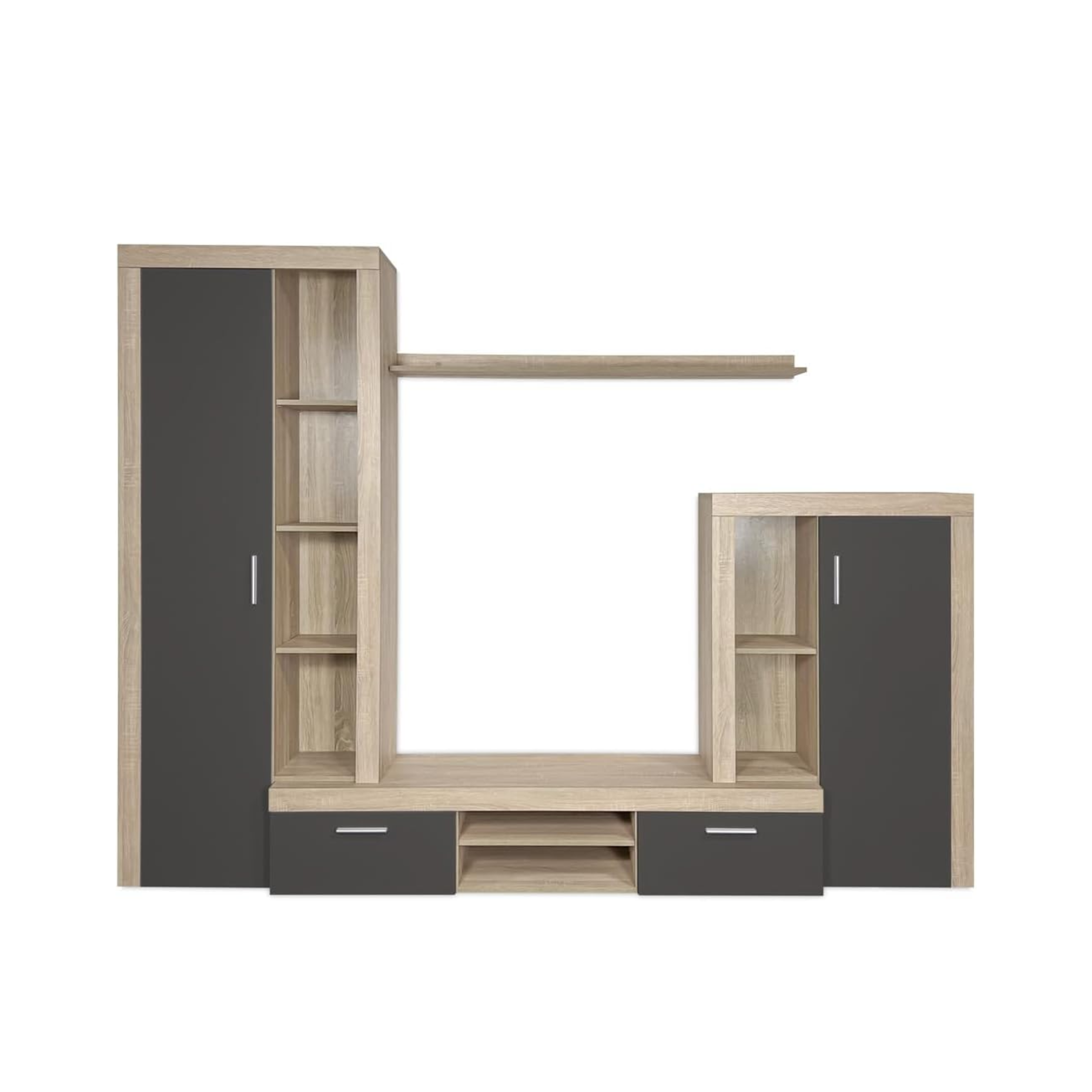 Kit parete attrezzata da soggiorno "Nobel" in legno naturale e antracite cm 263x40 200h