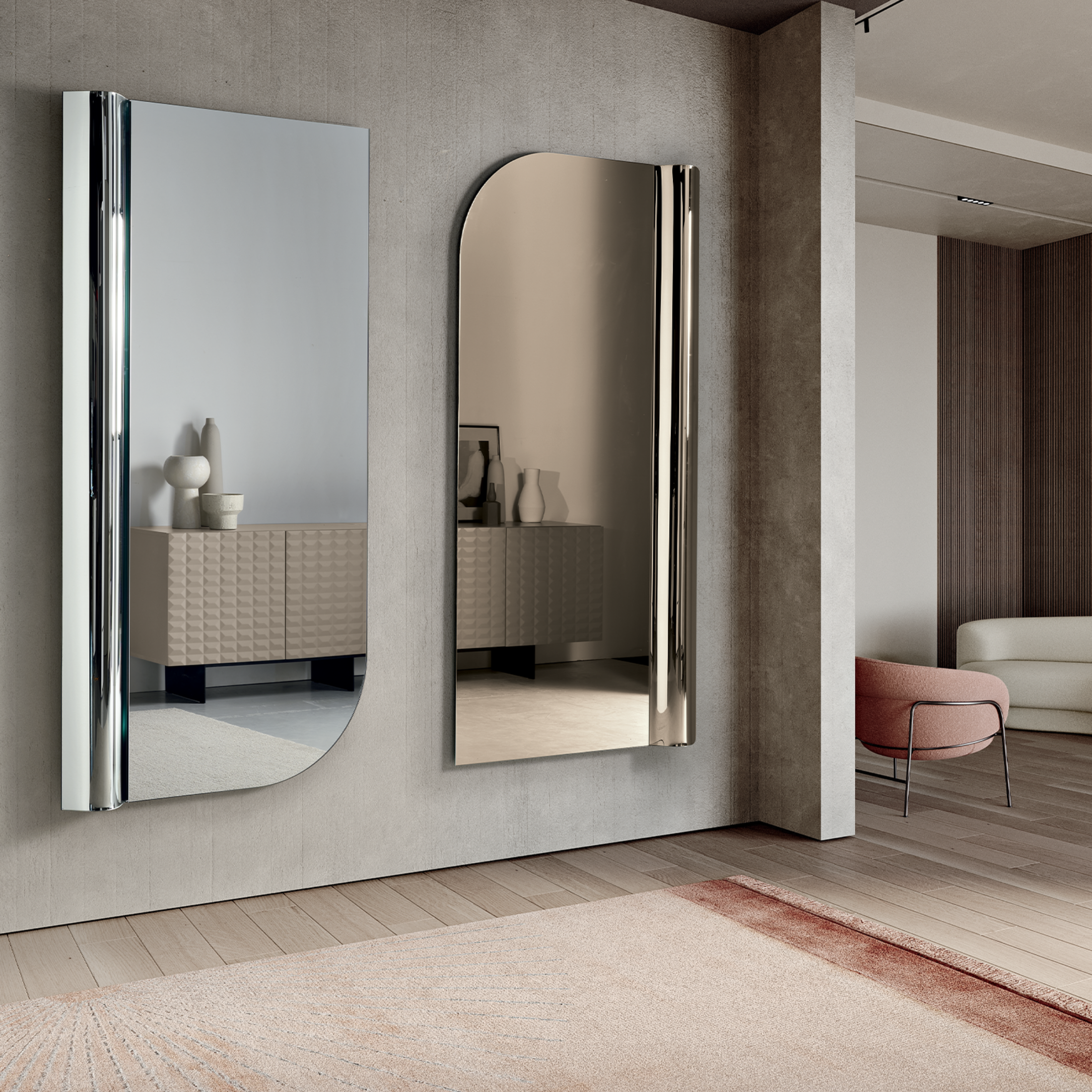 Specchio decorativo "Sinuo" in vetro fuso con onda versatile