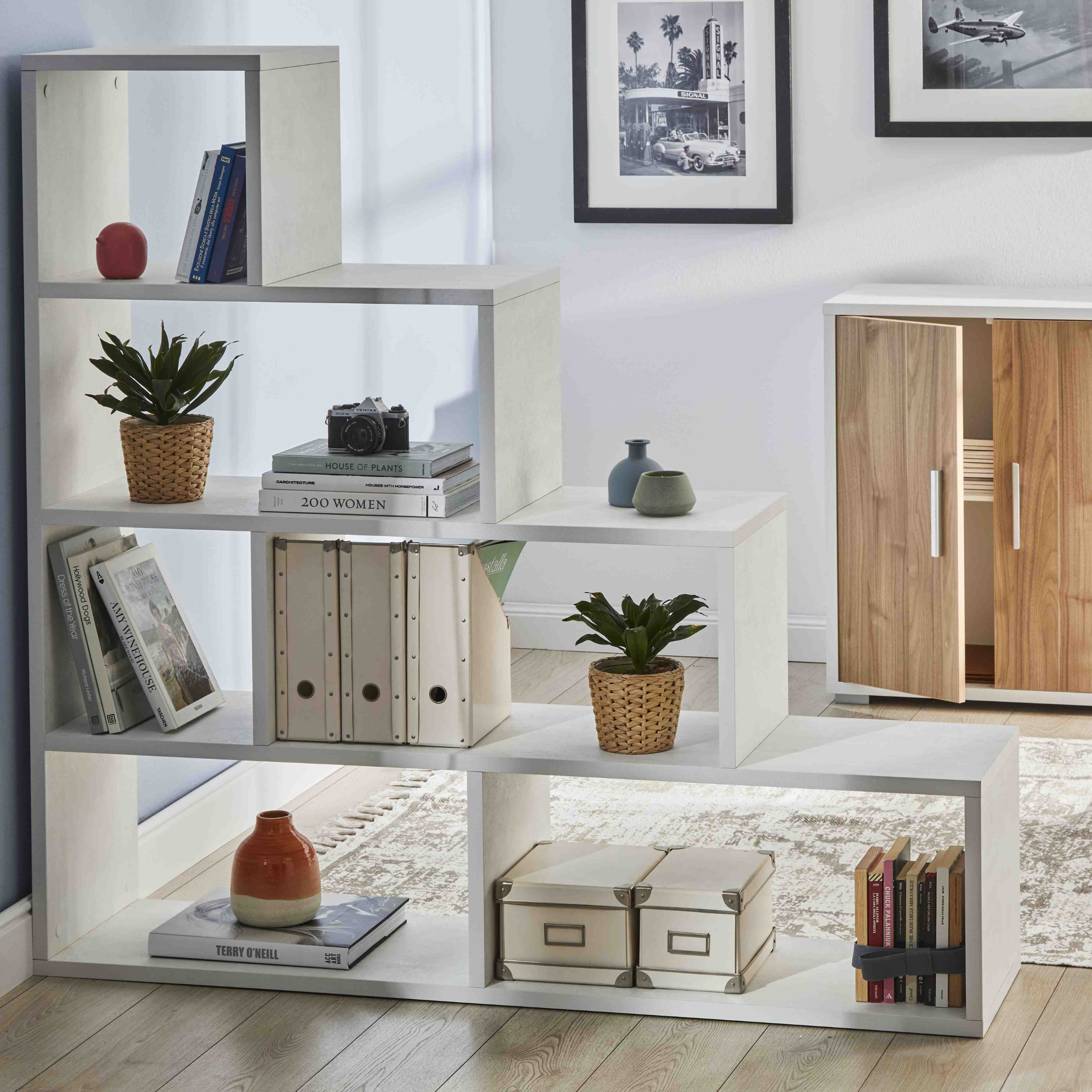 Librería escalera de madera "Sapienza" 4 niveles elegantes 150x38 cm 144h