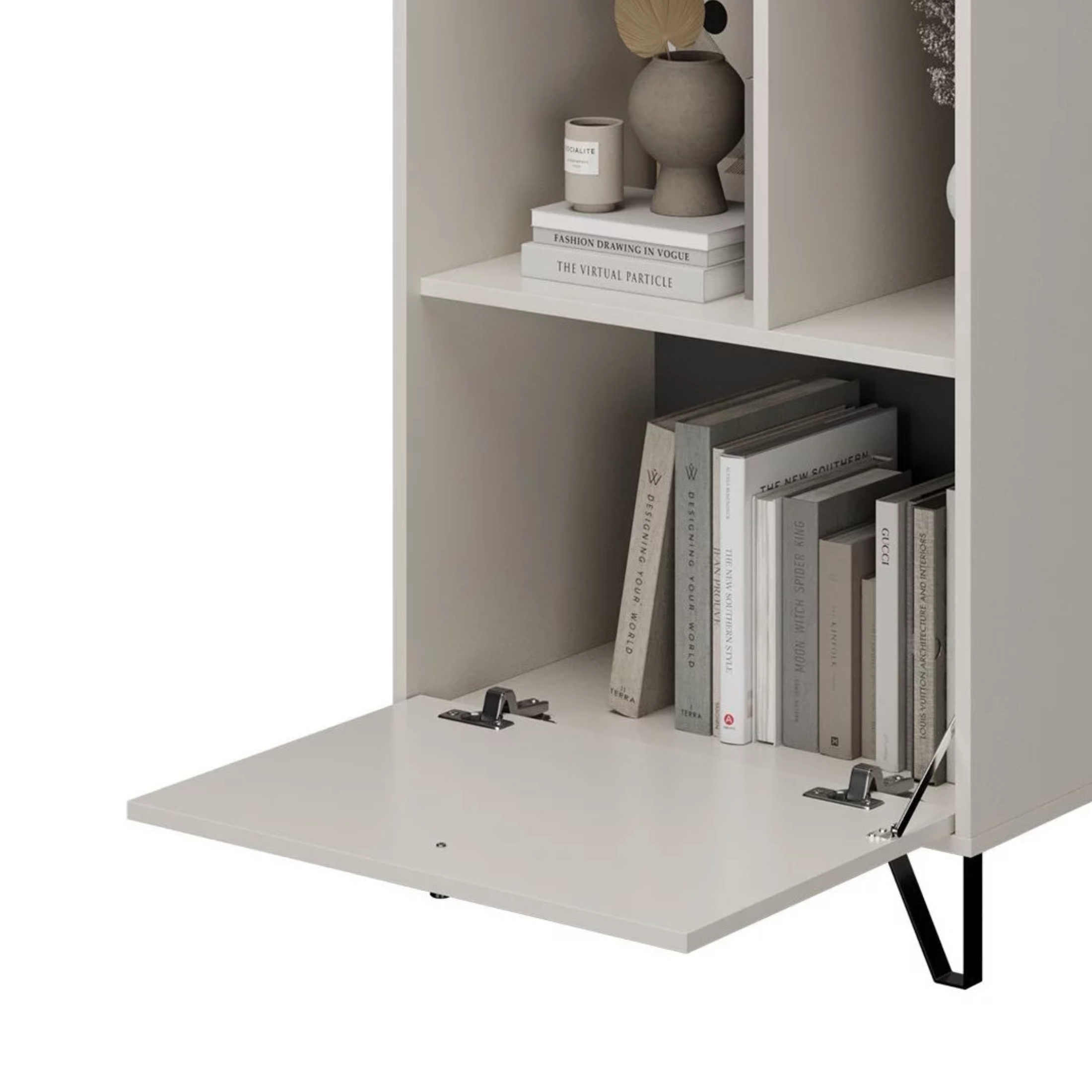 Credenza alta con vani a giorno "Aldo" in legno con piedini rialzati cm 63x40 135h