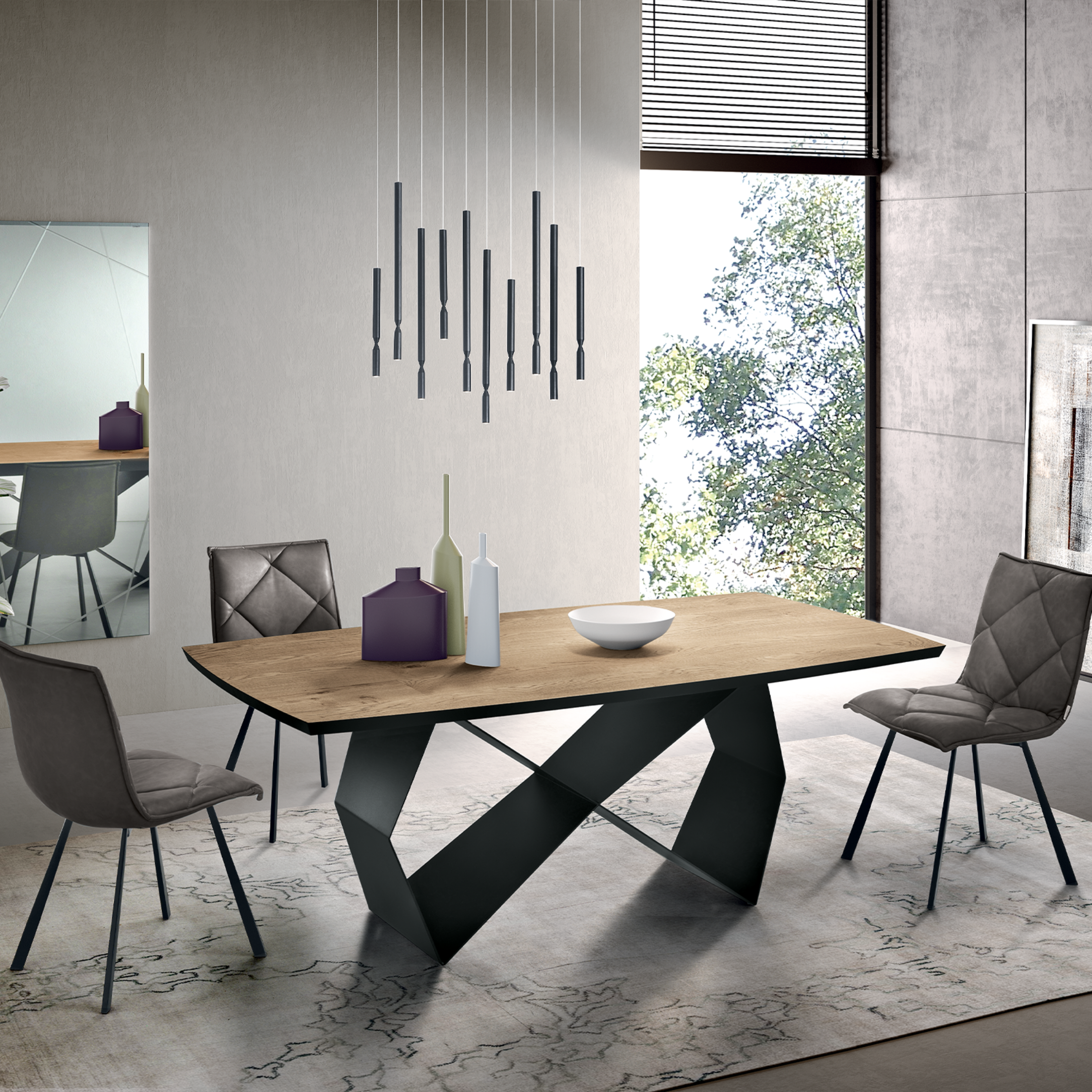 Tavolo fisso da pranzo "Reina" con base in metallo e piano in rovere cm 200x100 75h