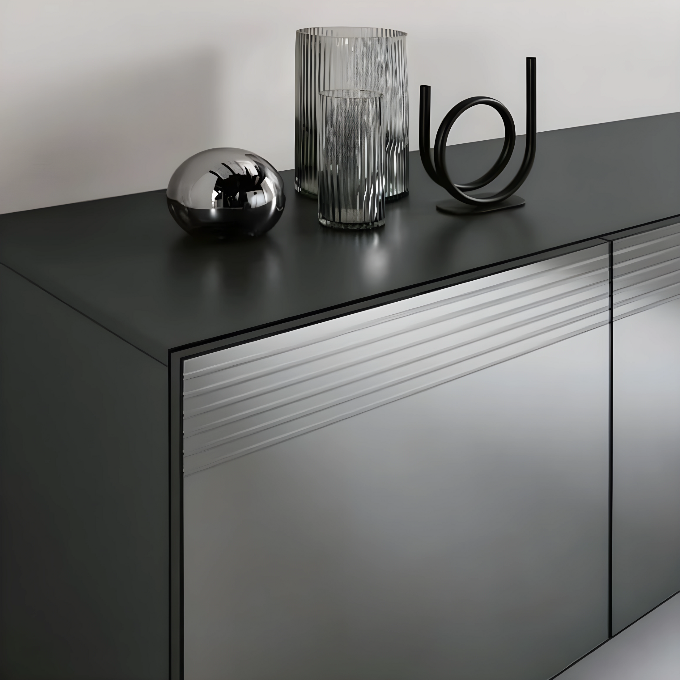 Buffet moderne à 3 portes déjà assemblé "Iride" en mélaminé anthracite 180x50 h80 cm