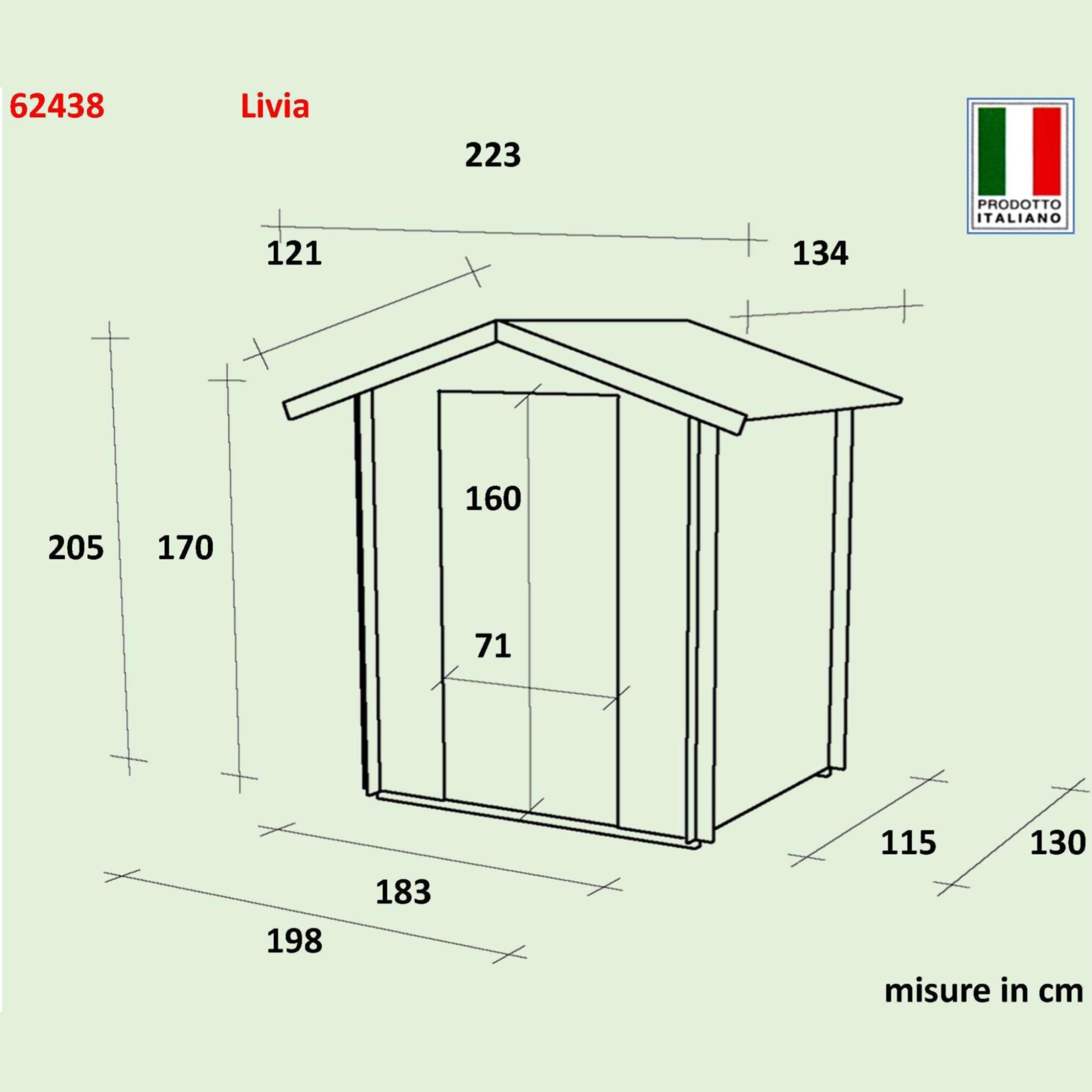 Casetta in legno da giardino "Kreta" porta singola cieca con finestra cm 198x130 205h