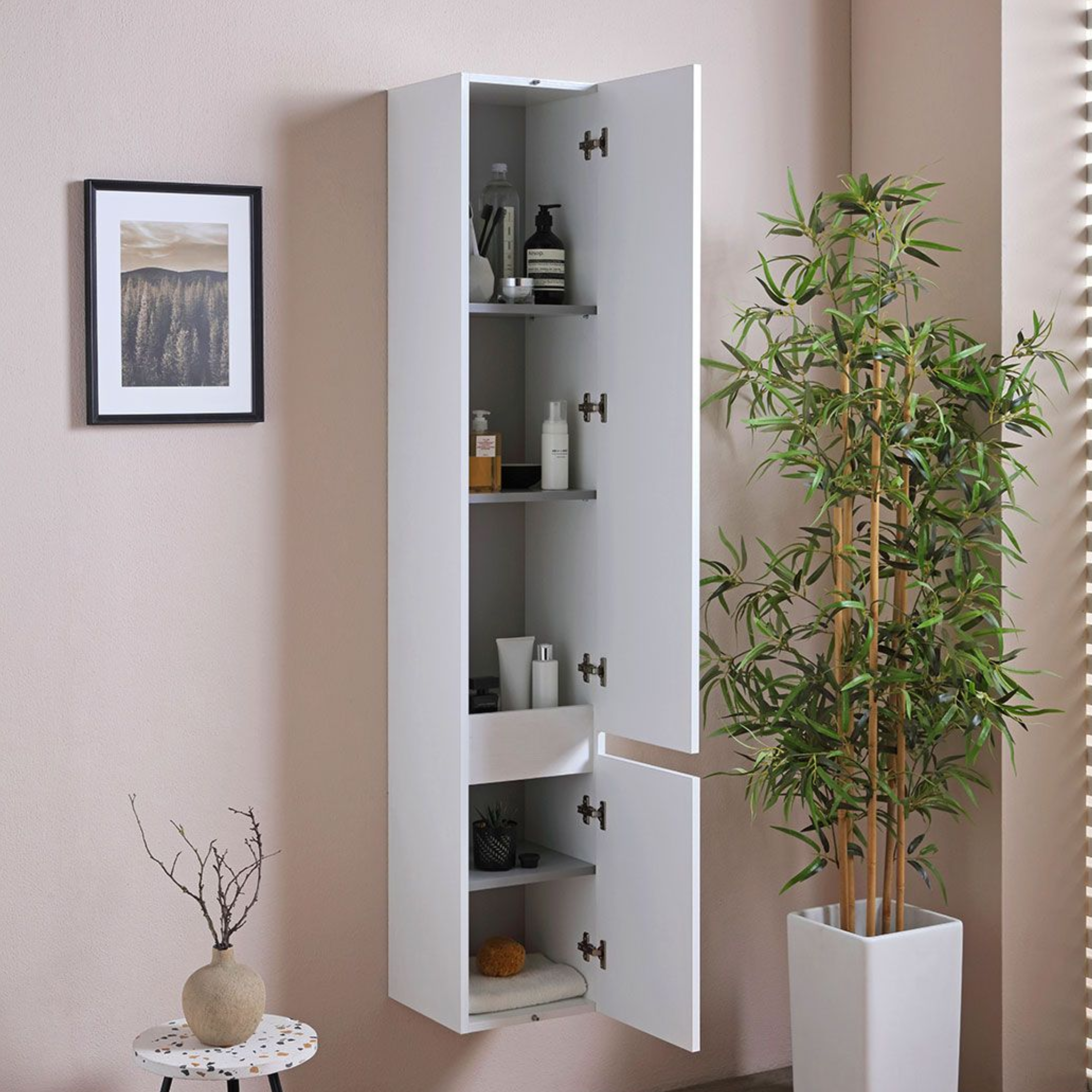 Pensile alto sospeso bianco effetto legno a due ante cm 30x30 170h
