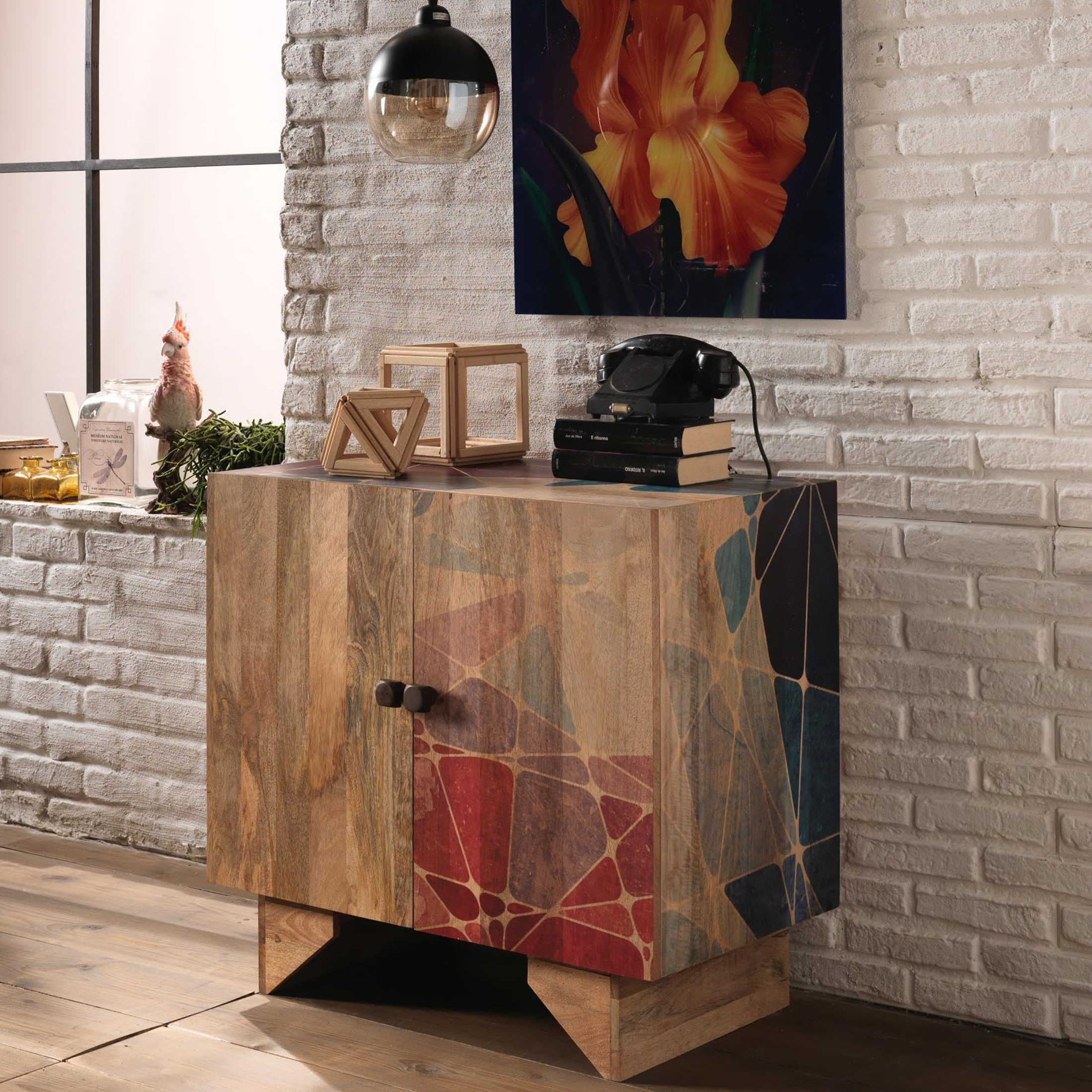 Madia etnica in legno di mango "Riki" da soggiorno 2 ante cm 81x45 75h