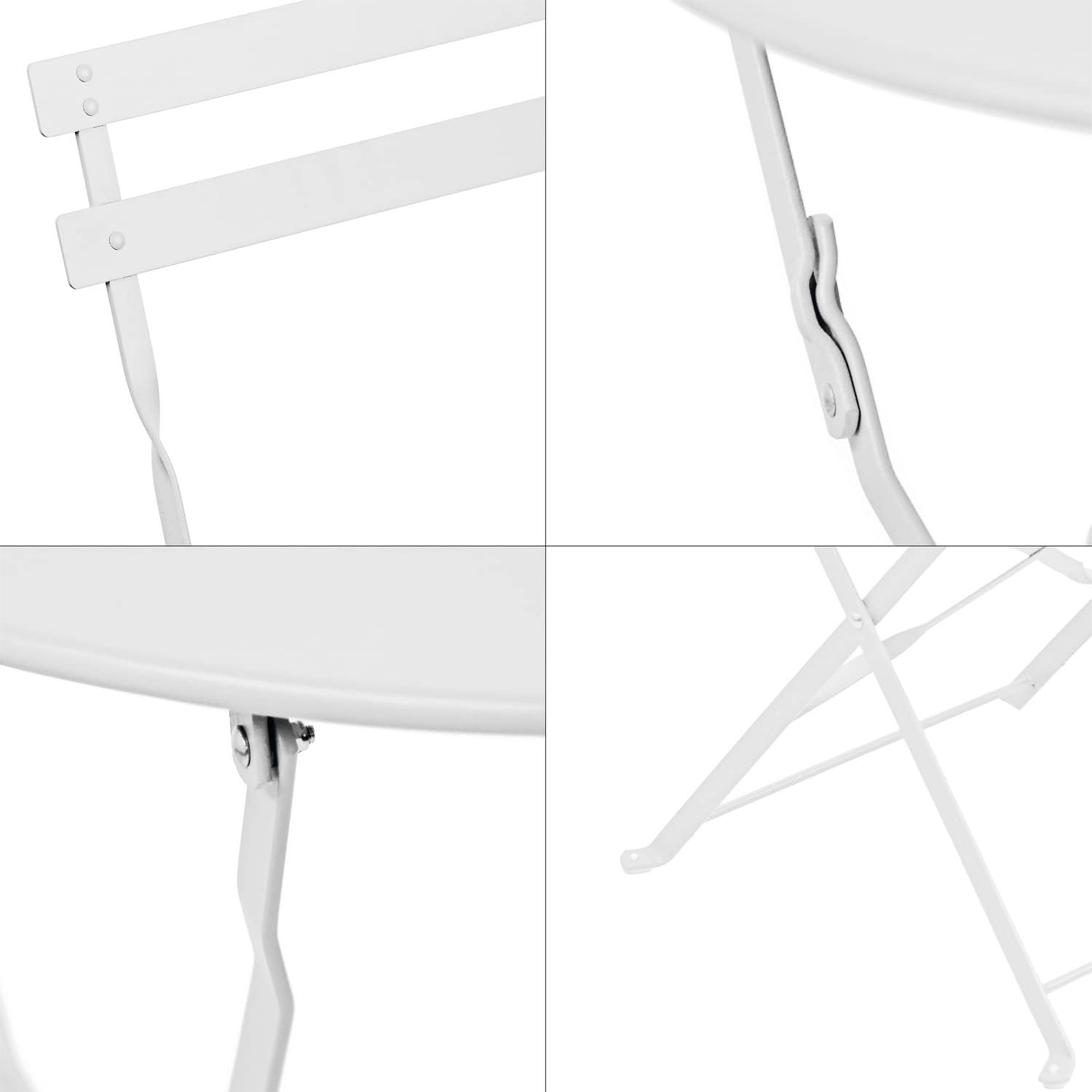 Set da pranzo in acciaio "Giotto" con 2 sedie + tavolo tondo pieghevole