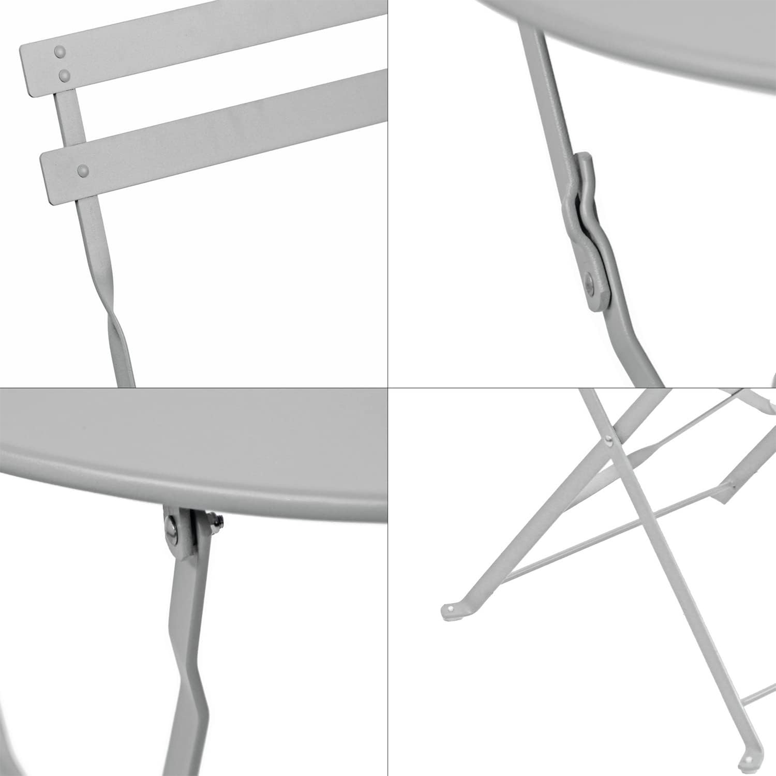 Set da pranzo in acciaio "Giotto" con 2 sedie + tavolo tondo pieghevole